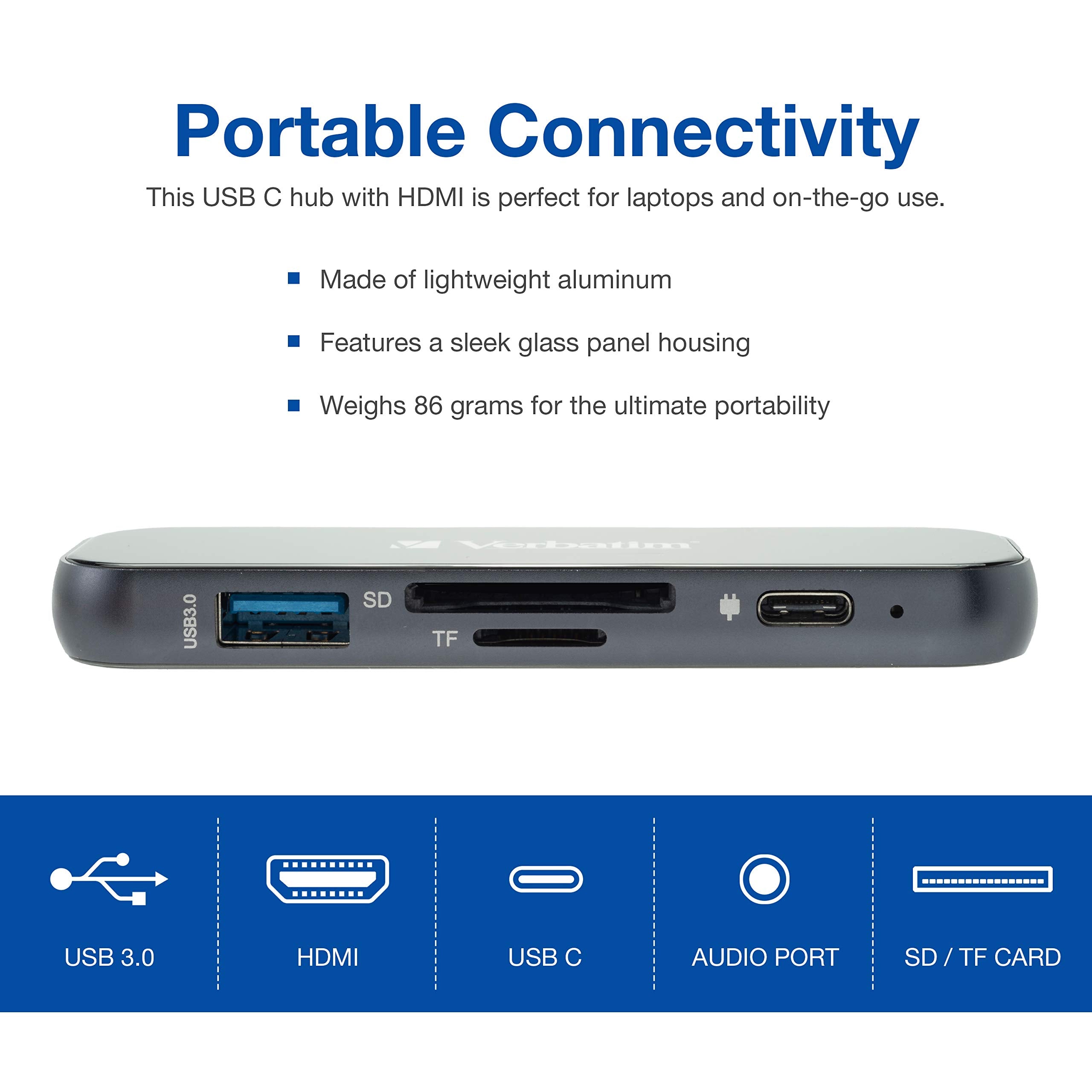 Verbatim 6-In-1 Usb C Hub - Type C Hub W/ 100W Pd, Usb 3.0, Sd Card Readers, 4K Hdmi, 3.5Mm Audio Usb Hub For Laptop, Portable &