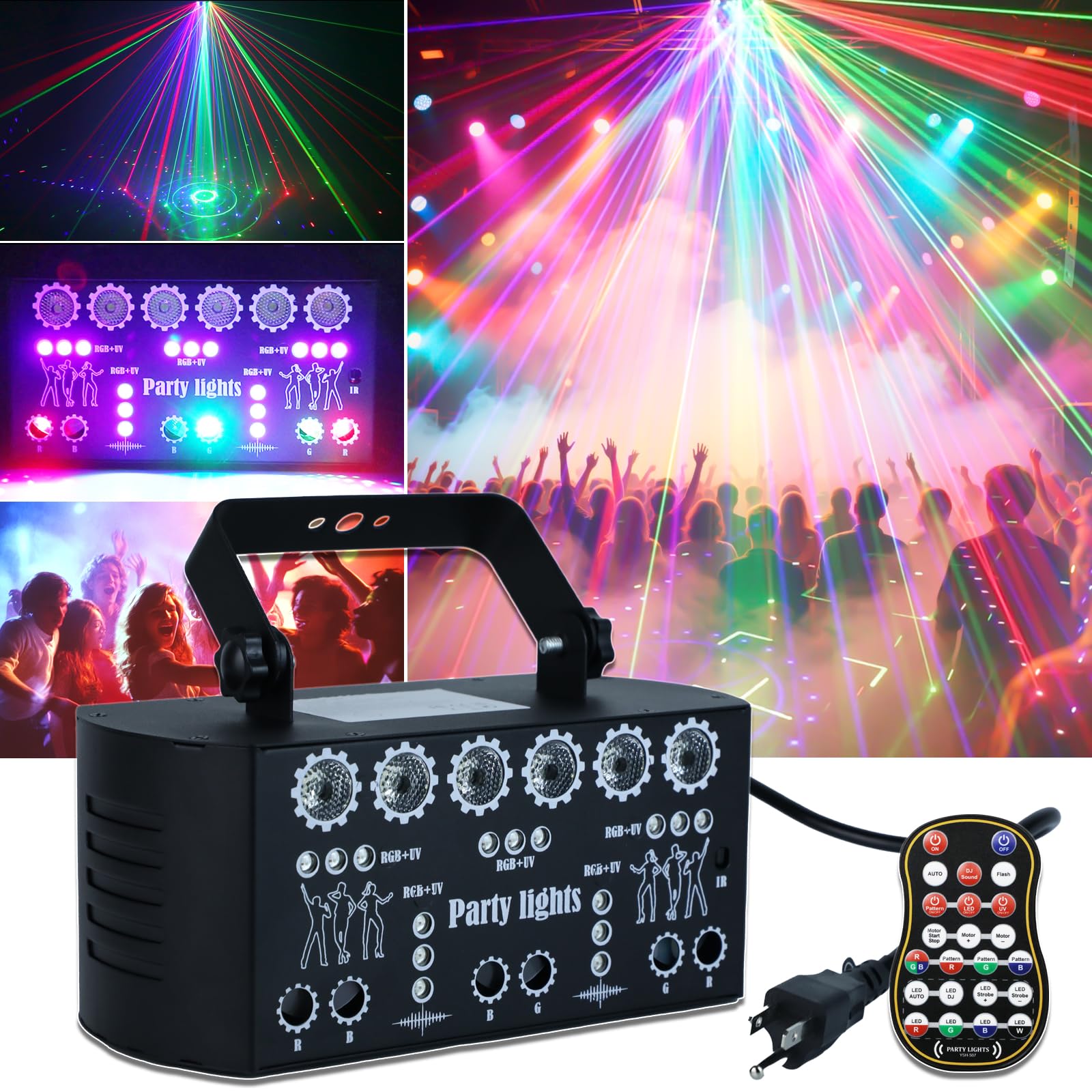 Wuzstar 27-Eye Party DJ Light with Remote, LED Strobe Effects, DMX Control & Sound Activity - Disco Stage Lighting for Clubs, We