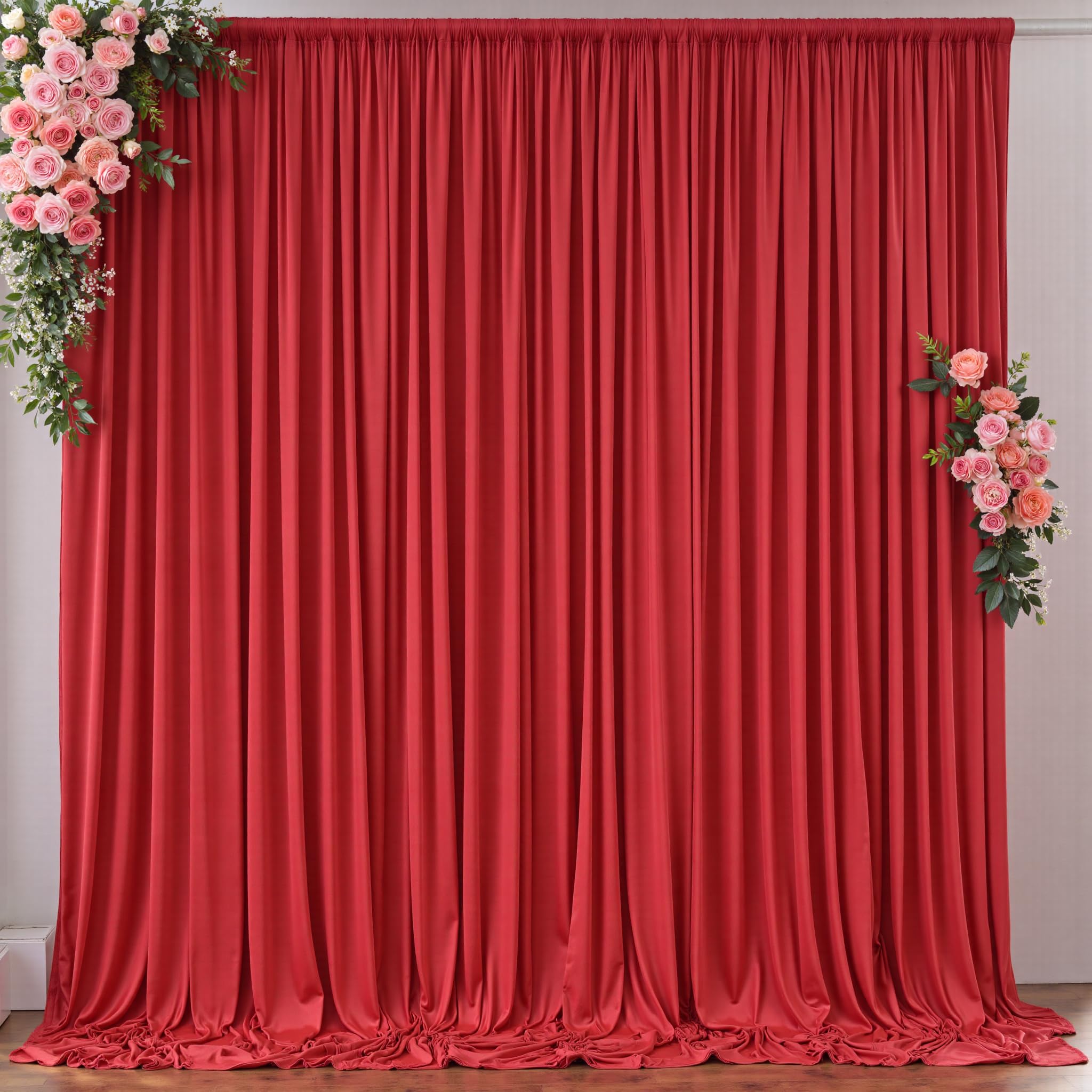 10ft x 8ft Wrinkle Free Red Backdrop Curtains for Parties, Polyester Photo Backdrop Drapes 2 Panels 5x8ft for Wedding Birthday P