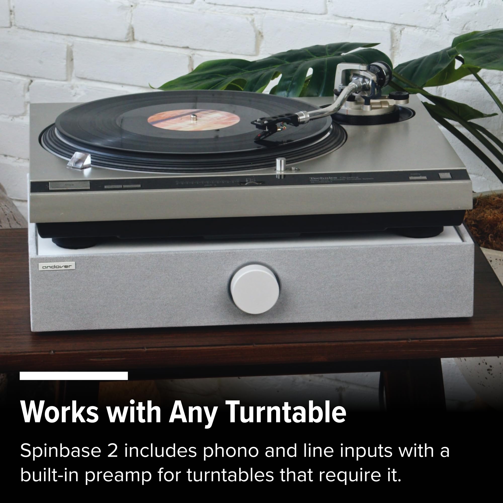 Andover Audio Spinbase Speaker System Designed For Turntables; Phono Input, Bluetooth, Aux In, Bass And Treble Control, Isogroov