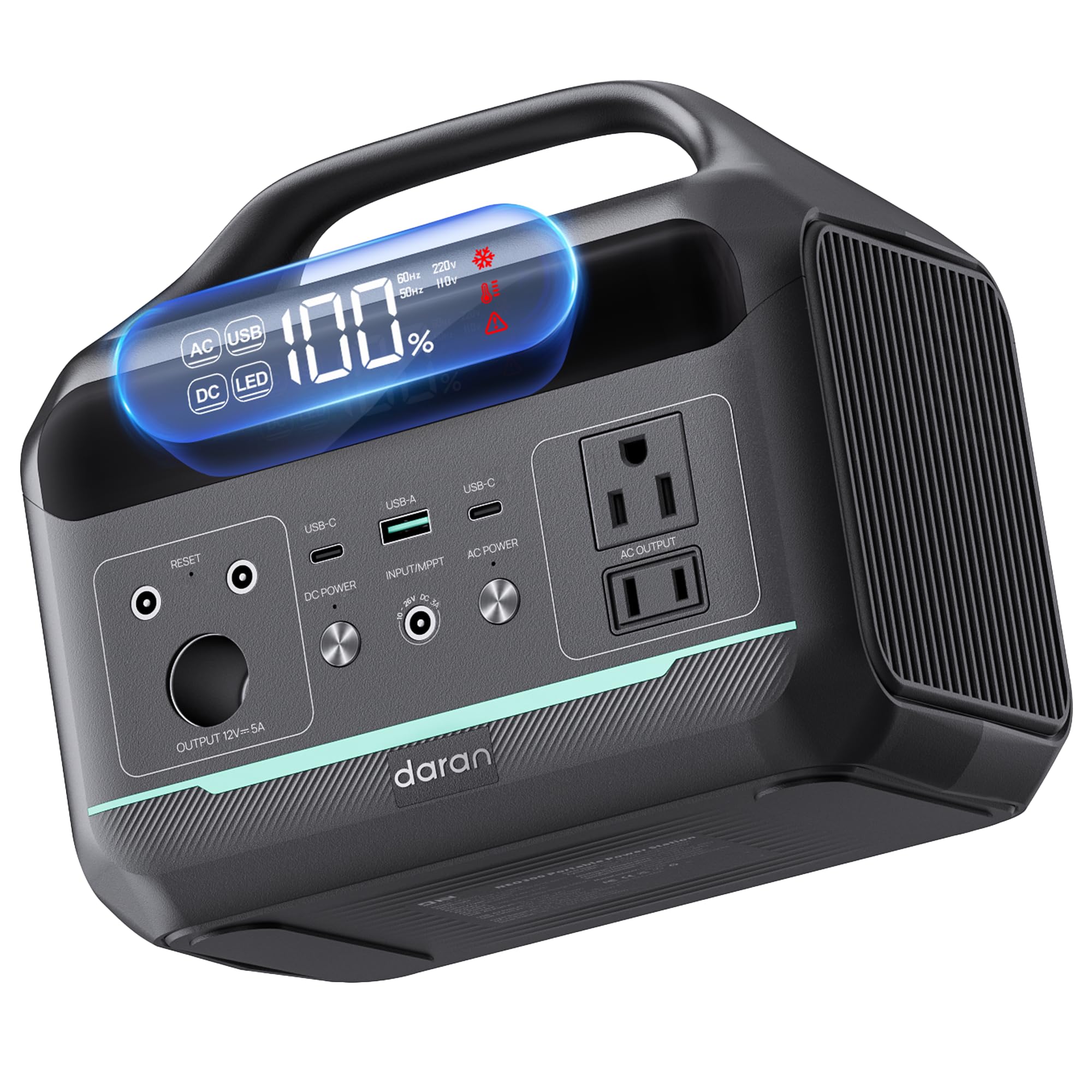 Portable Power Station, 192Wh LiFePO4 Battery Backup w/ 2 300W (Surge 600W) AC Outlets, PD60W Fast Charging Outlet, Solar Genera