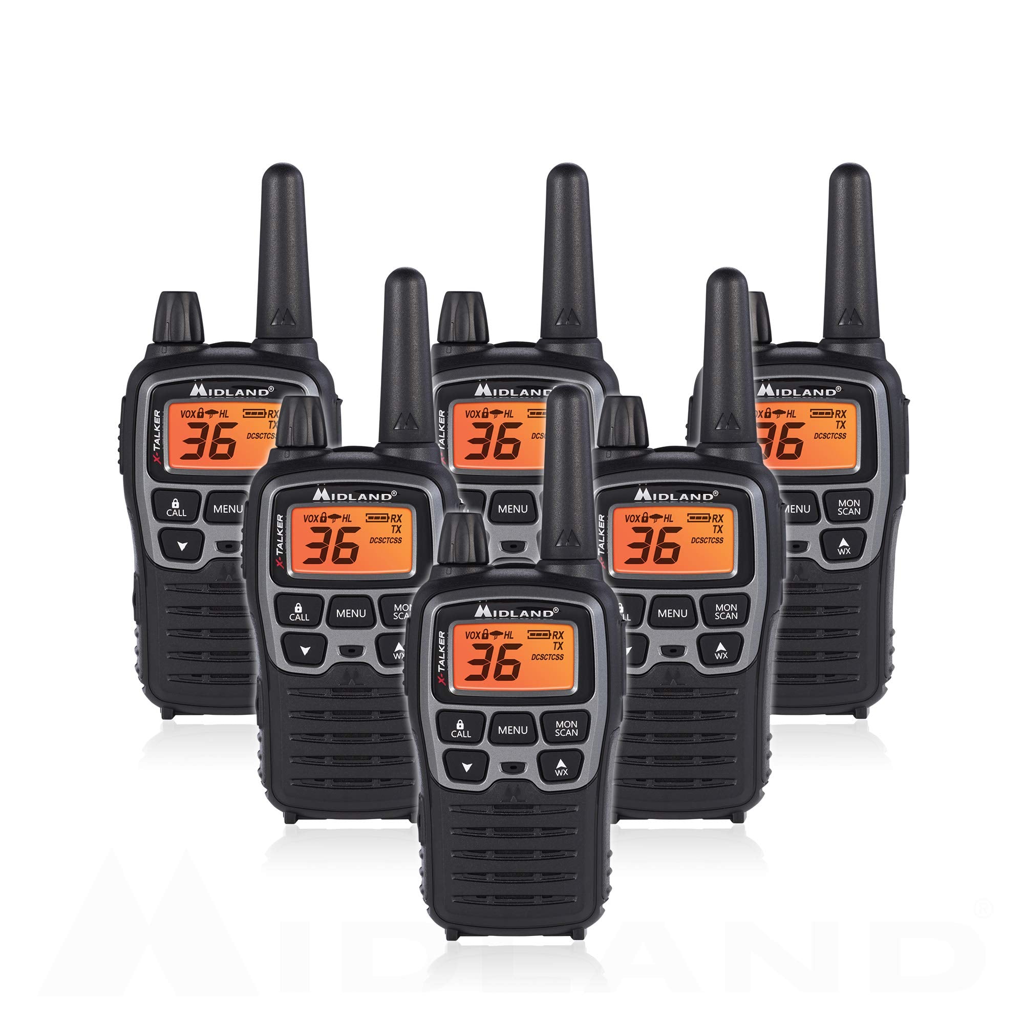 Midland T71Vp3 36 Channel Frs Two Way Radio   Up To 38 Mile Range Walkie Talkie   Black/Silver (Pack Of 6)
