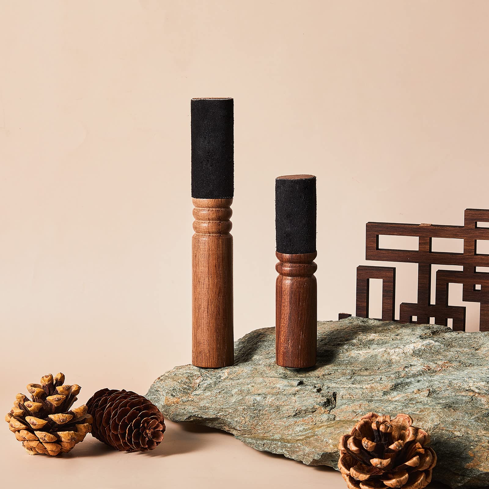 Nuanchu 2 Pieces Tibetan Singing Bowl Mallet Suede Wooden Striker Leather Wrapped Meditation Mallet Sound Bowl Stick Buddha Musi