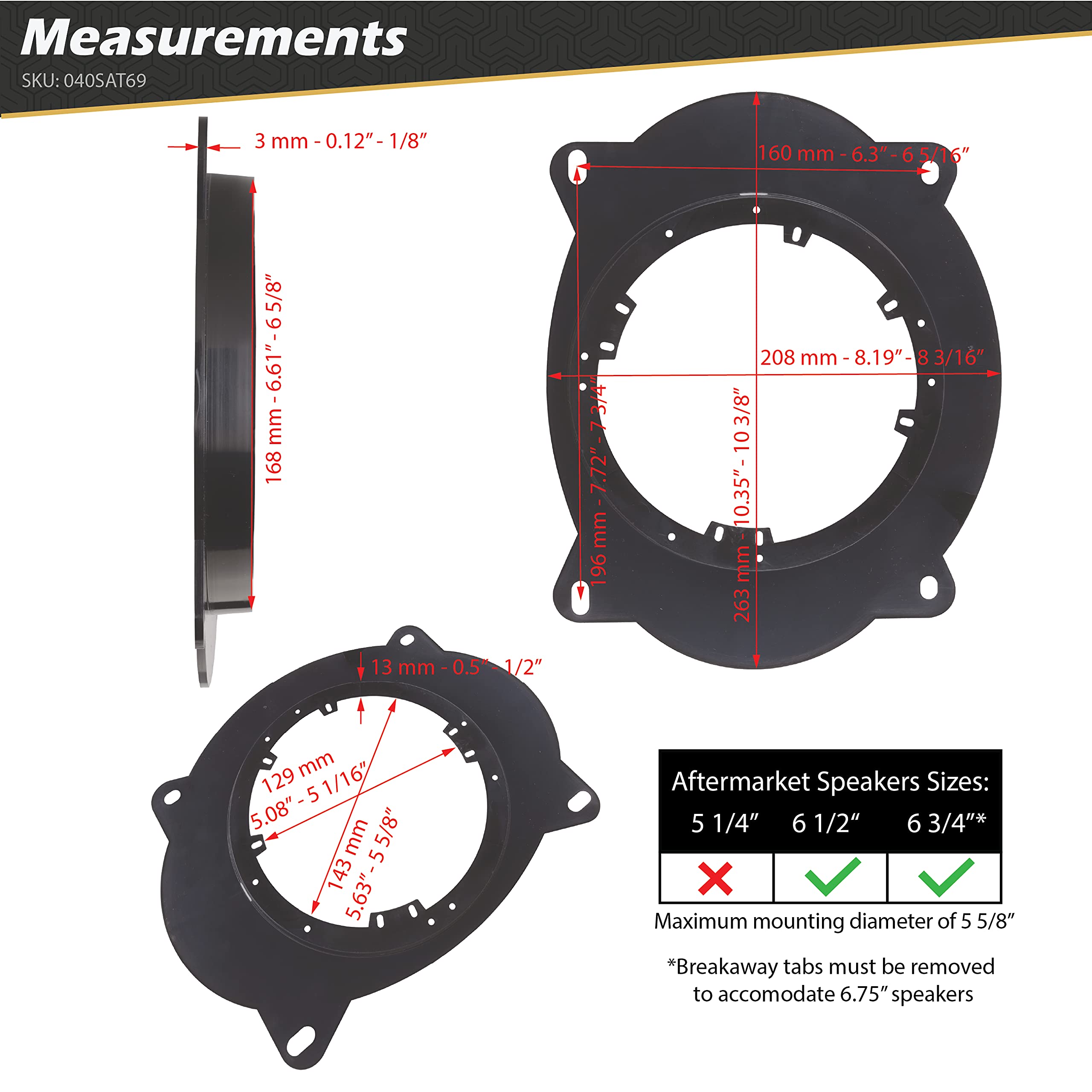 Scosche Select 2002 To 2020 Lexus & Toyota Vehicles 6.5      6.75    Speaker Adapters (1 Pair) Sat69,Black