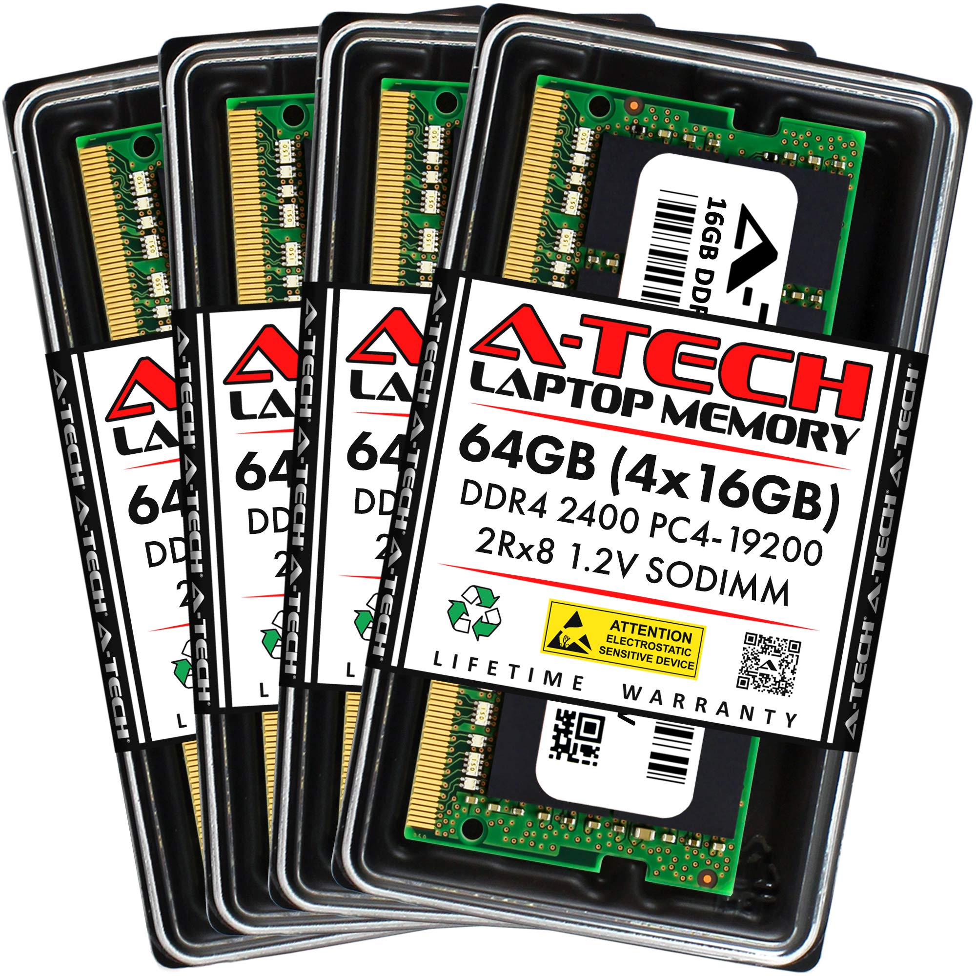 A Tech 64Gb (4X16Gb) Ddr4 2400 Mhz Sodimm Pc4 19200 (Pc4 2400T) Cl17 2Rx8 Non Ecc Laptop Ram Memory Modules