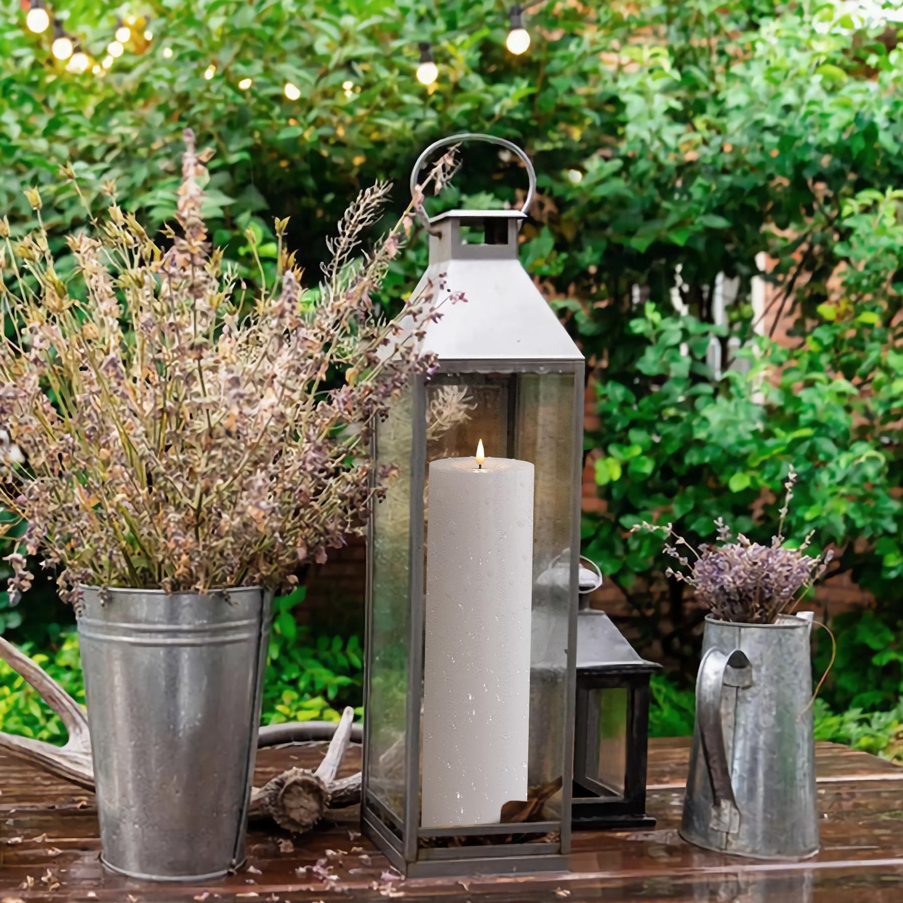 Zevanor 4 X 14 Flameless Led Waterproof Remote Pillar Candles, Timer Battery Operated Flickering Large Plastic White Outdoor Can