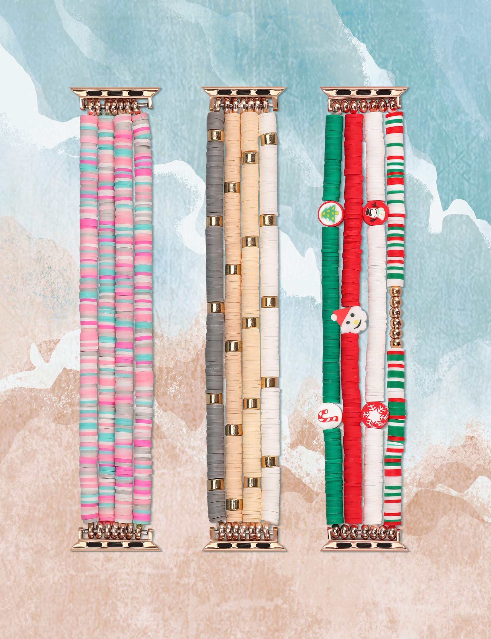 Toyouths Heishi Beaded Bracelet Compatible With Apple Watch Band Cute Stretch Girl Women Summer Beach Surfer Clay Preppy Jewelry