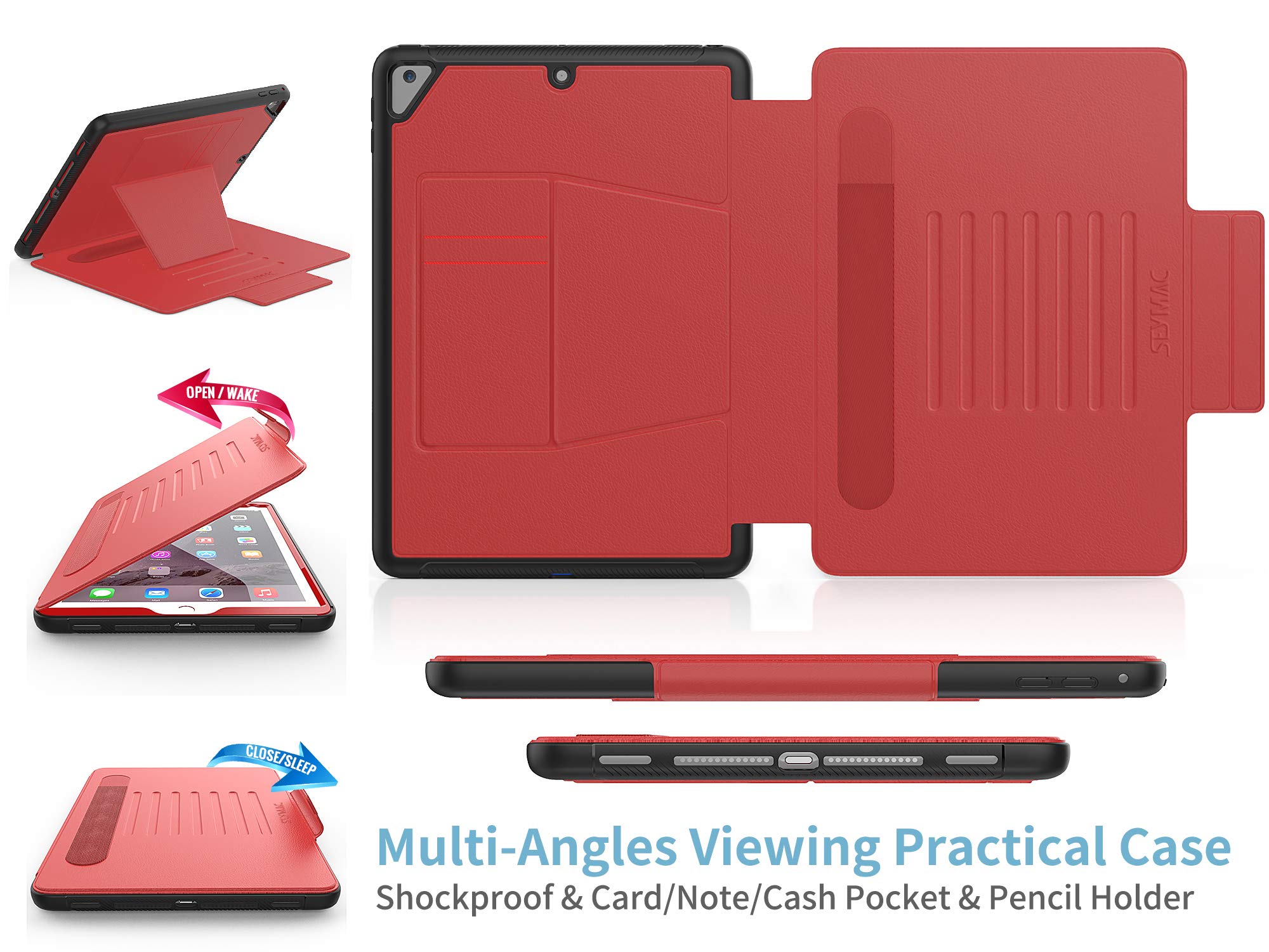 Seymac Stock Case For Ipad 6Th/5Th Generation/Air 2/Pro 9.7'', Smart Magnetic Auto Sleep Cover With Card Holder, Stand Multi Ang