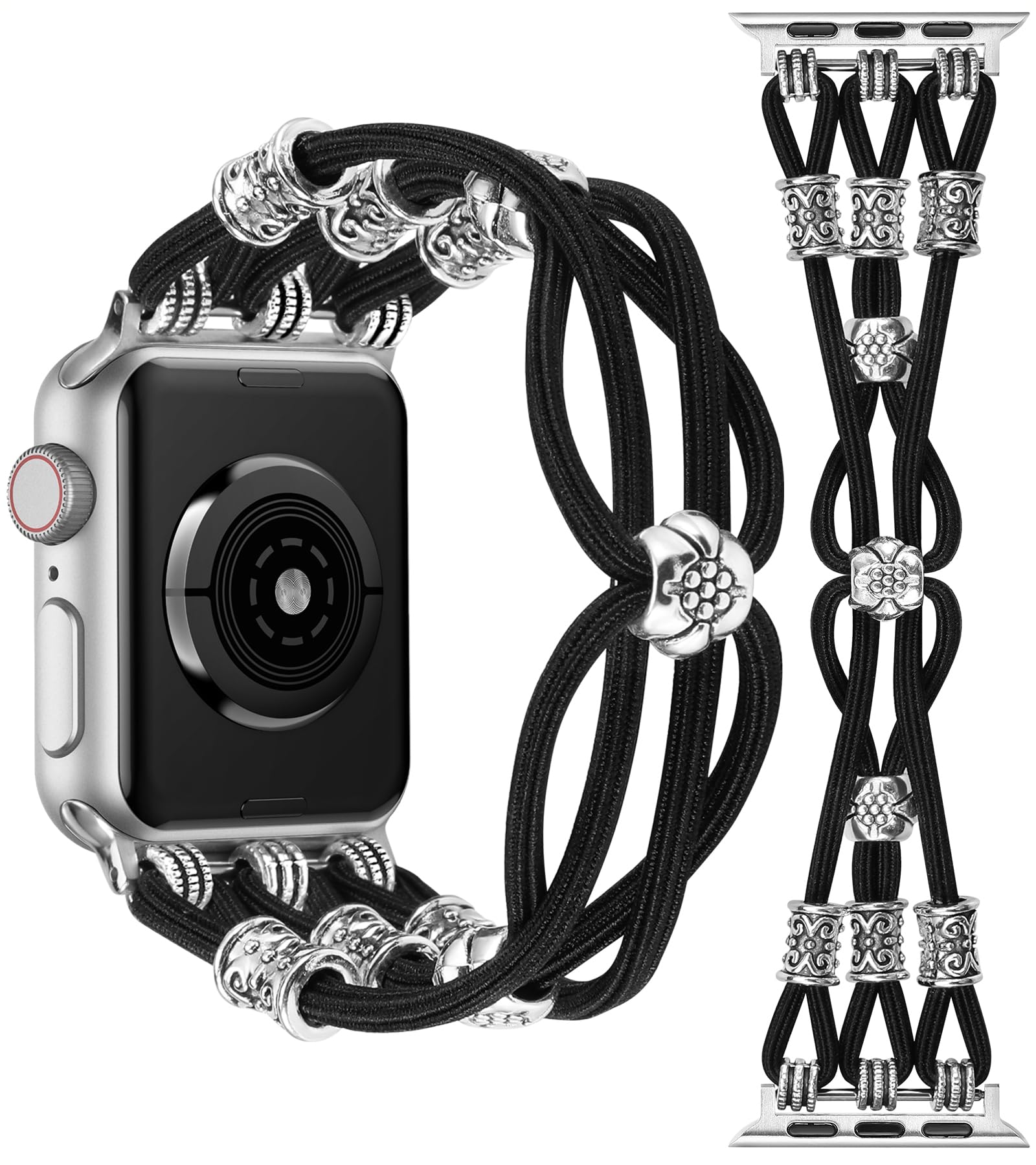 Beaded Bracelet Compatible With Apple Watch Band 41Mm 40Mm 38Mm Women, Toyouths Boho Western Slim Braided Dressy Elastic Stretch