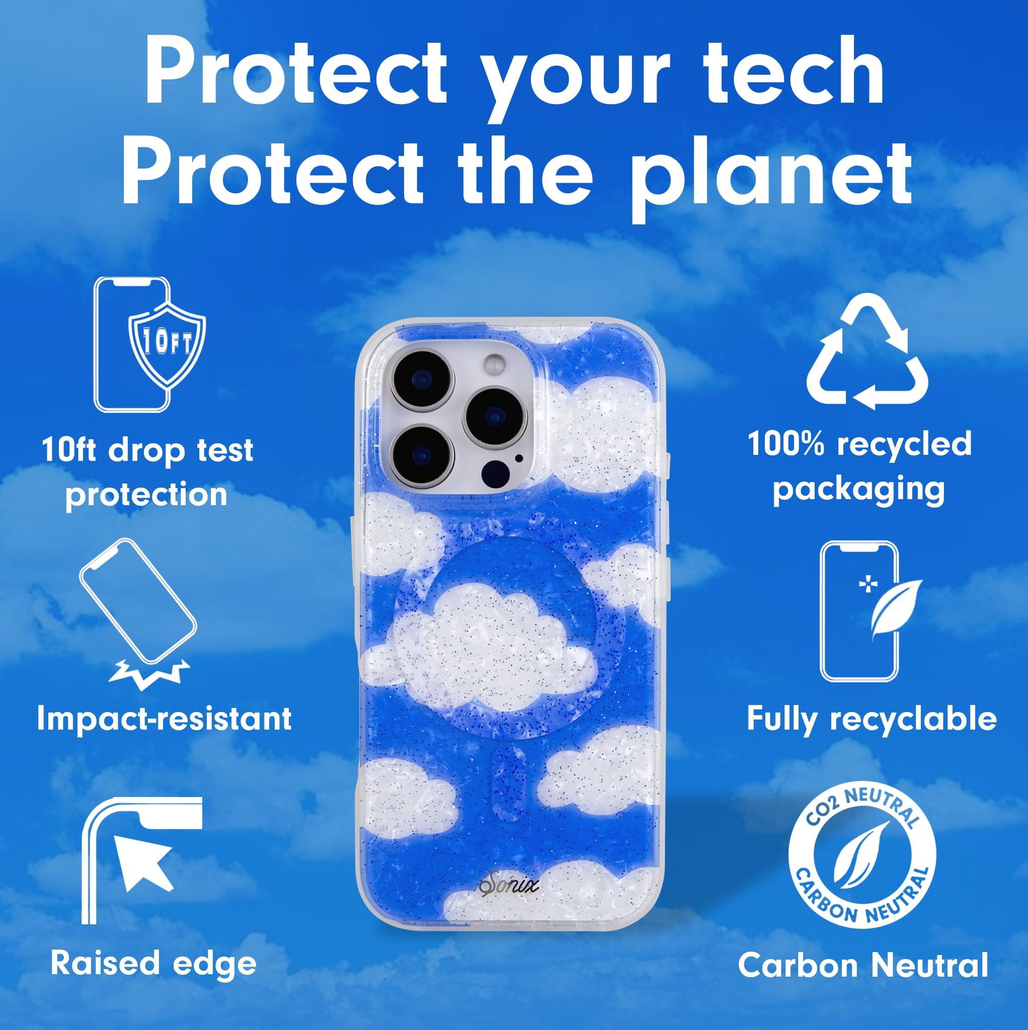 Sonix Case For Iphone 16 Pro | Compatible With Magsafe | 10Ft Drop Tested | Glitter Coulds | Day Dream