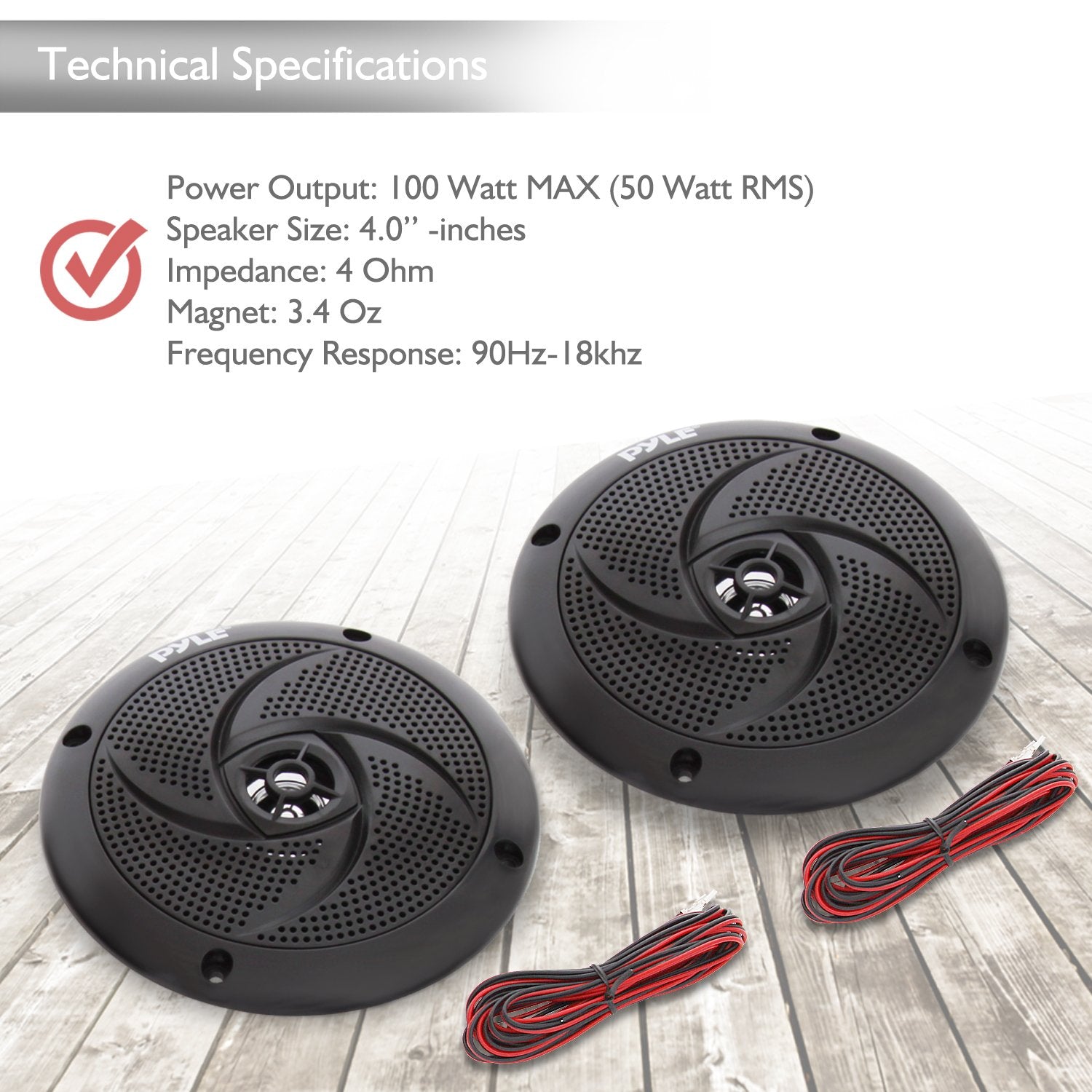 Serenelife Pyle Low-Profile Waterproof Marine Speakers - 100W 4 Inch 2 Way 1 Pair Slim Style Waterproof And Weather Resistant Ou