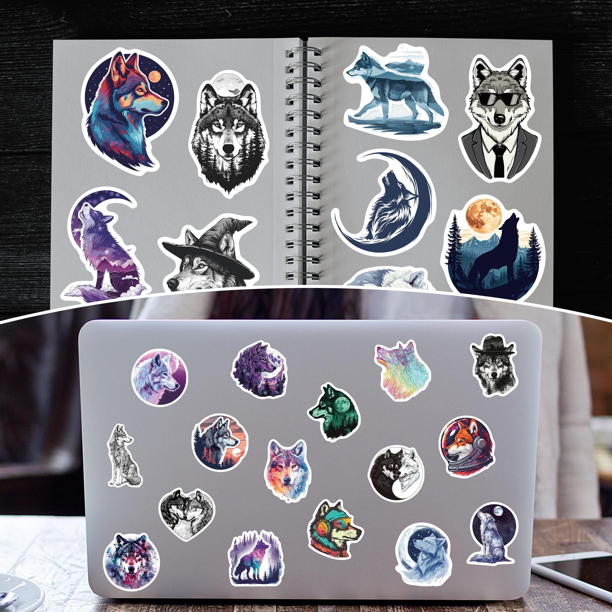 100 Pcs Wolf Stickers,Wild Wolf Gifts For Kids Teens Girls,Unique Designed Vinyl Waterproof Stickers For Hydroflask Water Bottle Laptop Computer Skateboard