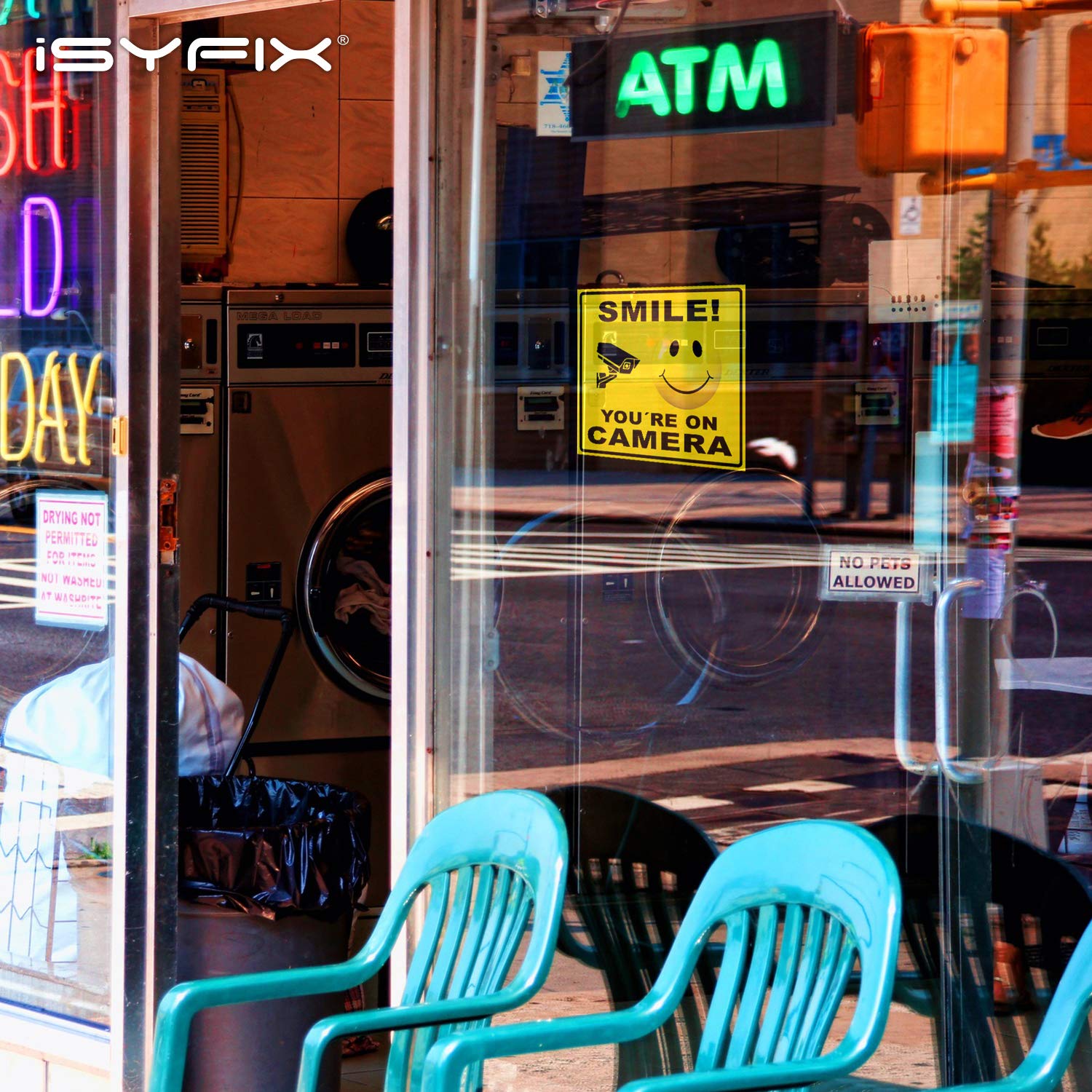 Isyfix Smile You'Re On Camera Stickers For Home   4 Pack 7X6 Inch   Decals For Inside The Window Or Glass, Uv, Weather, Scratch,