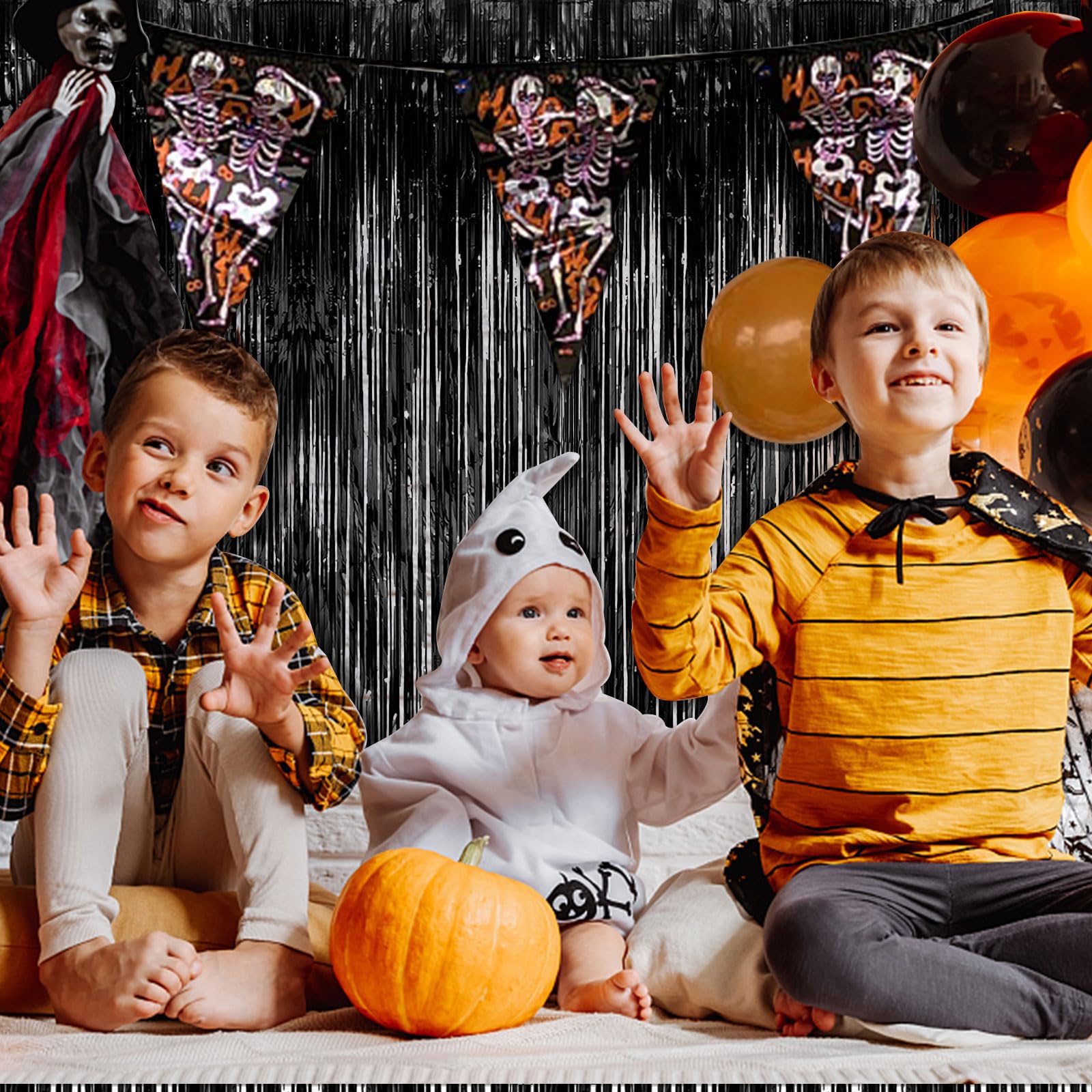 3 Pack Black Fringe Backdrop Streamers Halloween Party Decorations Black Tinsel Foil Curtains Photo Booth Backdrop Birthday Wedn