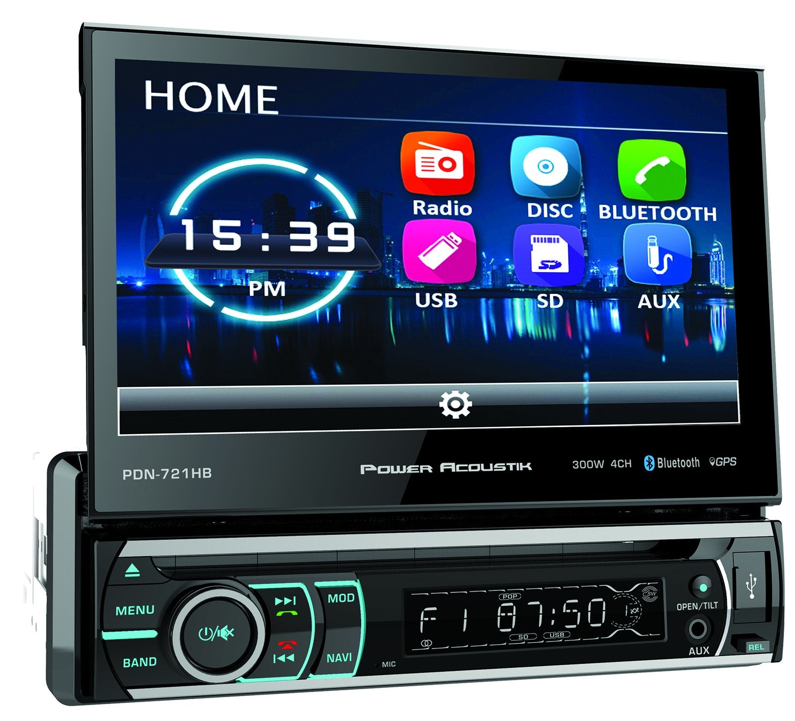 Power Acoustik 7'' Single Din Receiver With Bluetooth