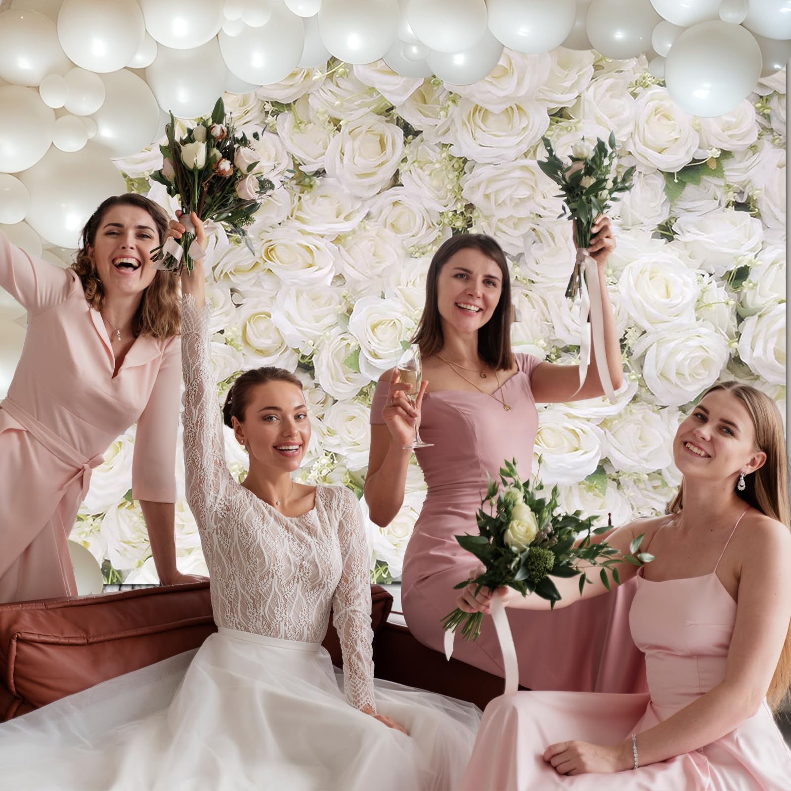 Avezano White Flower Backdrop For Party Photoshoot Wedding Floral Wall Bridal Shower Party Decoration Photography Background Whi