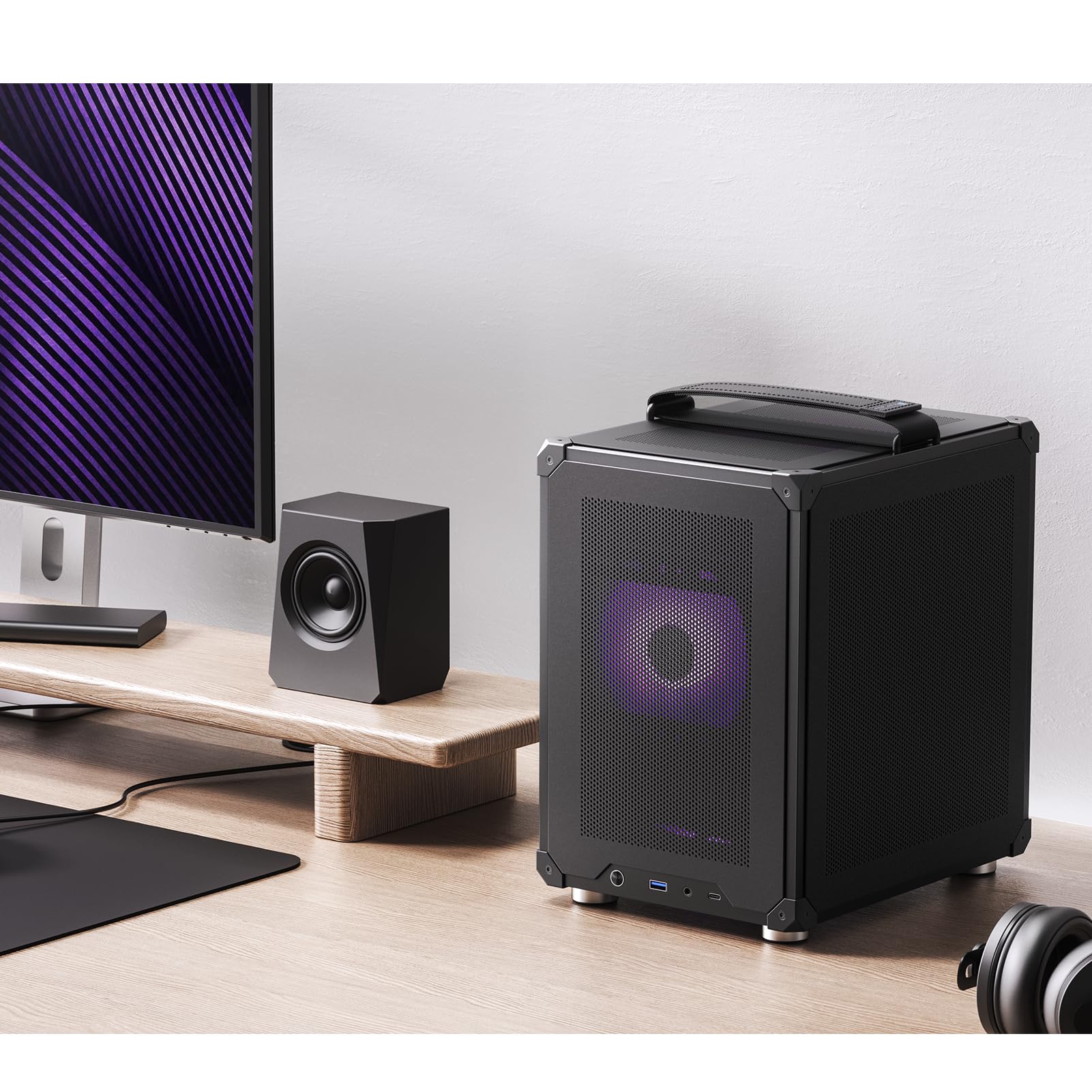 Jonsbo C6 Handle Black Mini Matx Mesh Case,Simple Compact Desktop Micro Atx Chassis,Upper Cover/Side Panel Tool Free Open Pc Cas