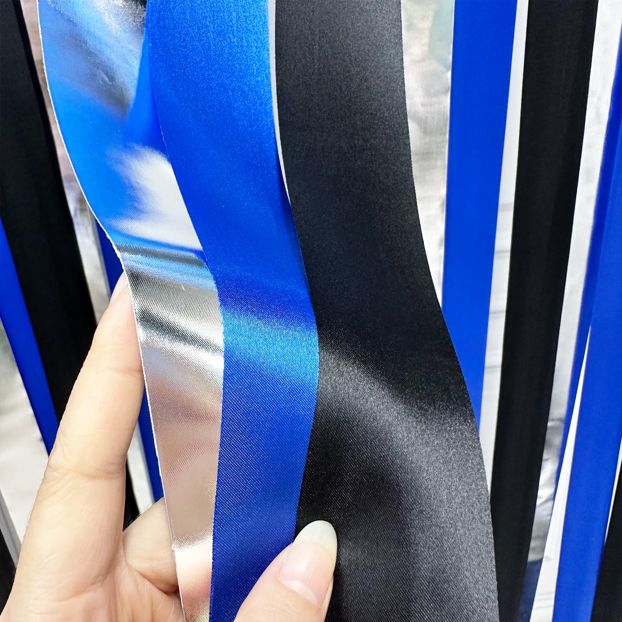 Navy Blue Silver Black Party Decorations Streamer Backdrop 197 Ft  1.97'' Wide Satin Ribbon Fringe Hanging Garland For Birthday