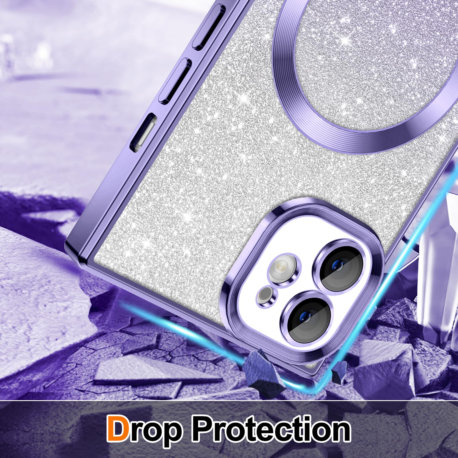 Hython For Iphone 12 Case Clear Magnetic Glitter Phone Cases [Compatible With Magsafe] Full Camera Lens Protector Gradient Spark