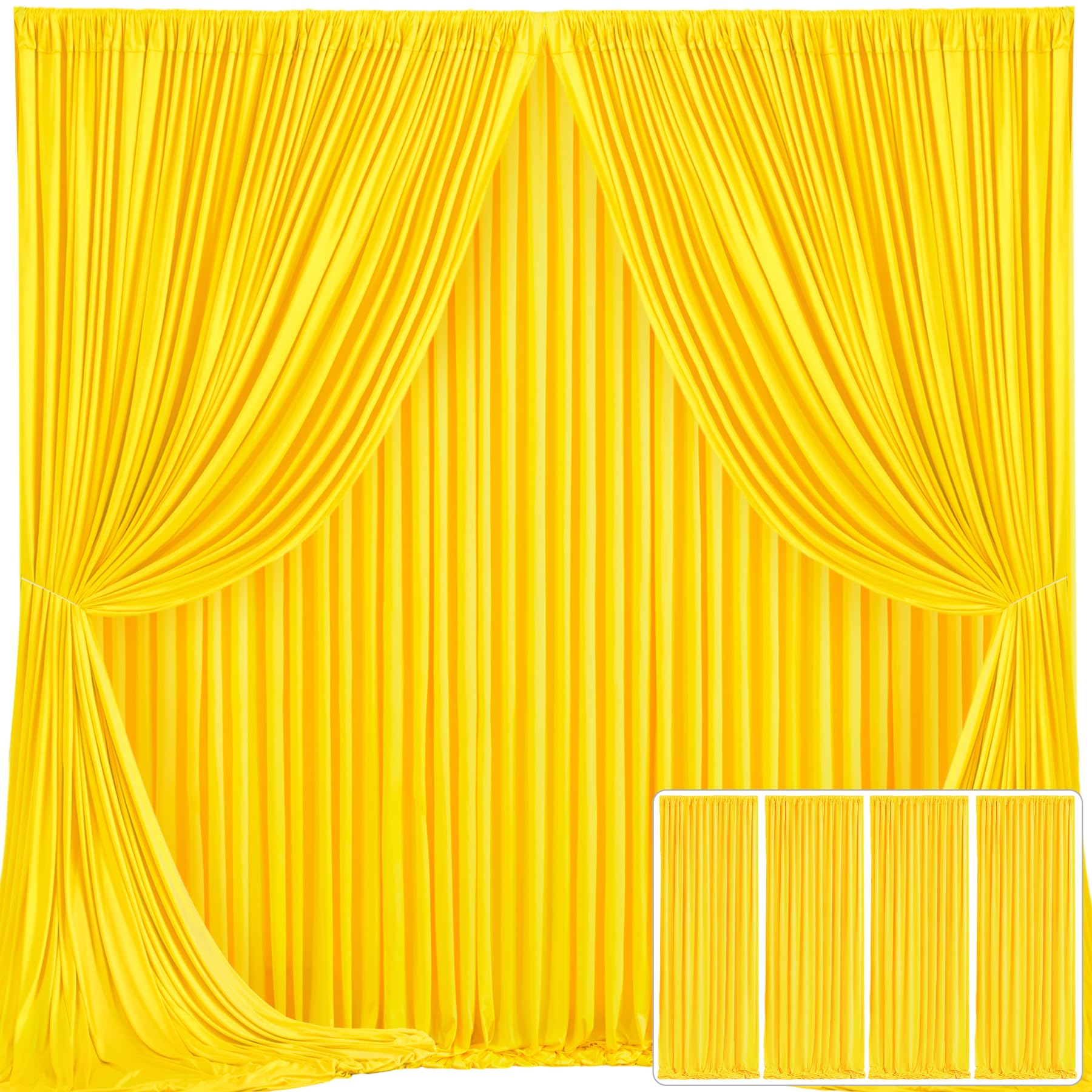4 Panels Yellow Backdrop Curtain For Parties Wrinkle Free Lemon Yellow Photo Curtains Backdrop Drapes Fabric Decoration For Birt