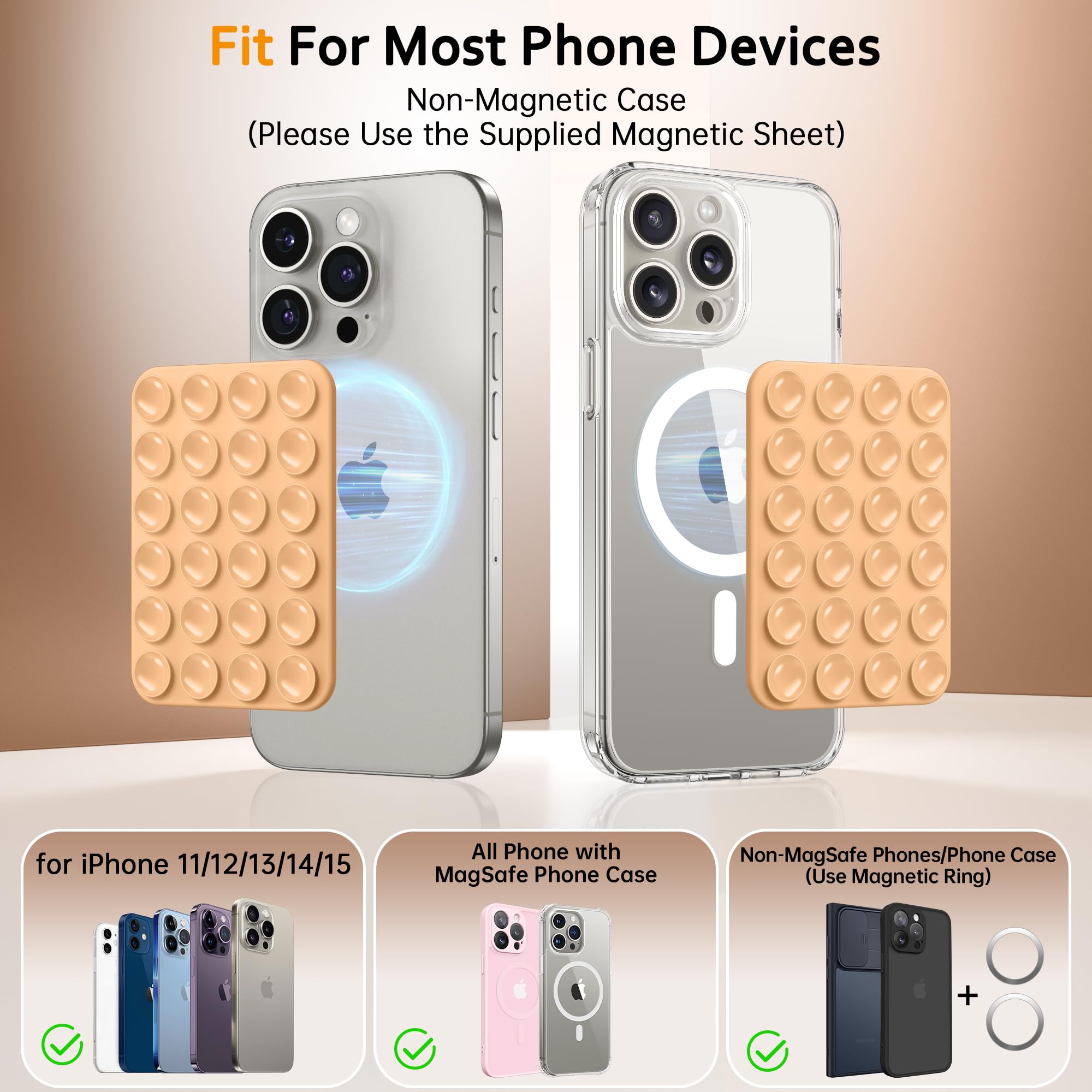 Suydanbox Magnetic Suction Cup Phone Mount, Anti-Slip Hands-Free Silicone Phone Holder,Compatible With Magsafe Phone Case For Ip