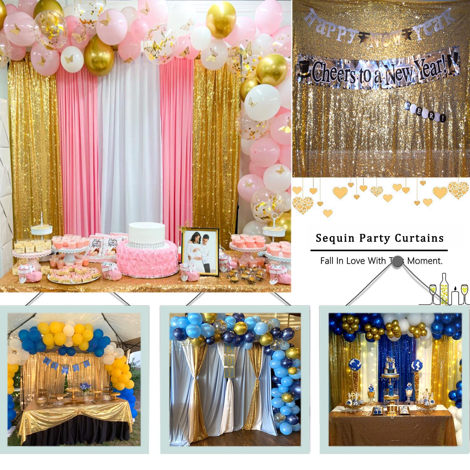 Tcbesto Gold Sequin Backdrop Curtains Glitter Drapes 2Ftx8Ft 2 Panels For Wedding Birthday Party Decorations Bridal Baby Shower