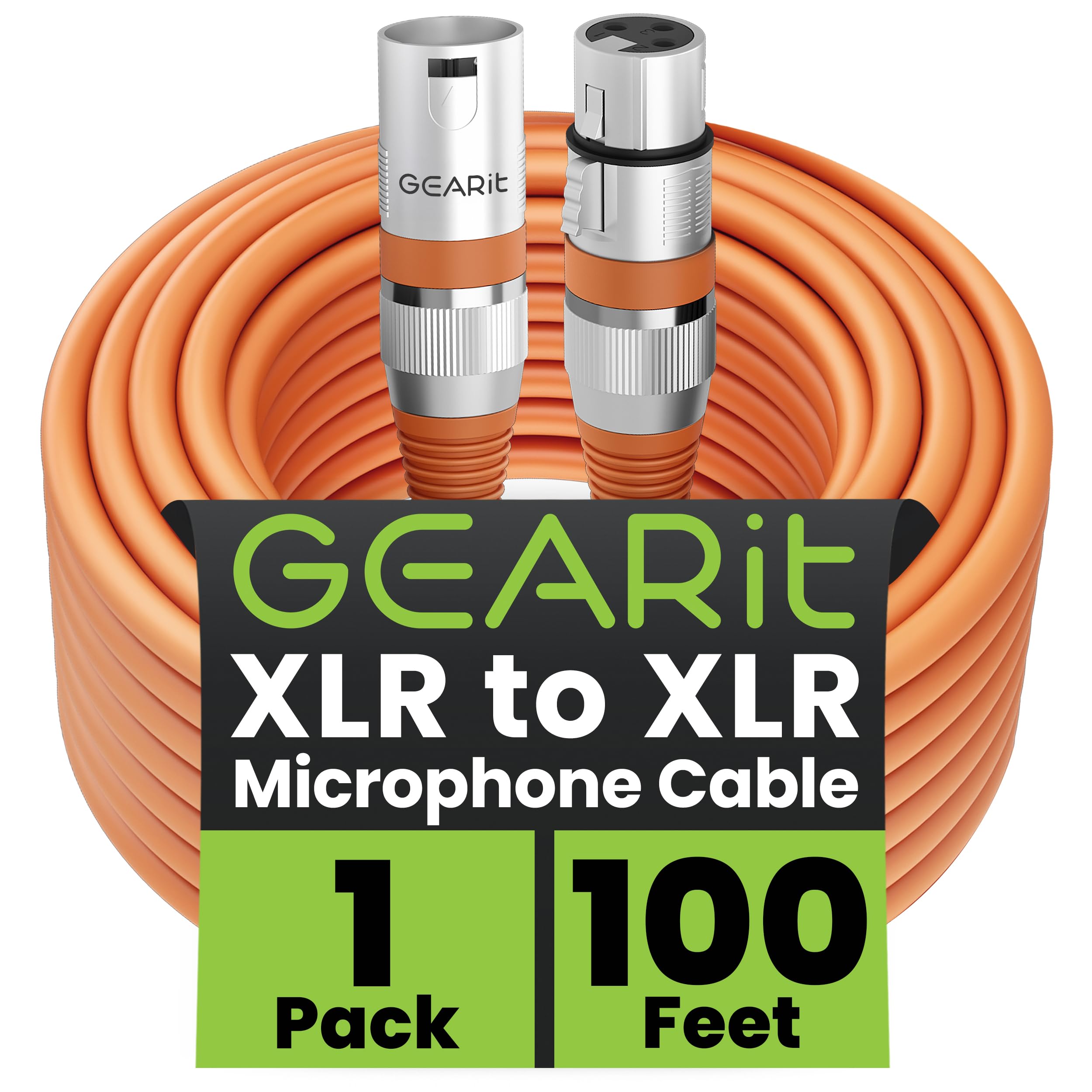 GEARit XLR Male to Female Microphone Cable (100 Feet, 1 Pack) 3-Pin Balanced Shielded Mixer, Recording Studio, Podcast - Orange