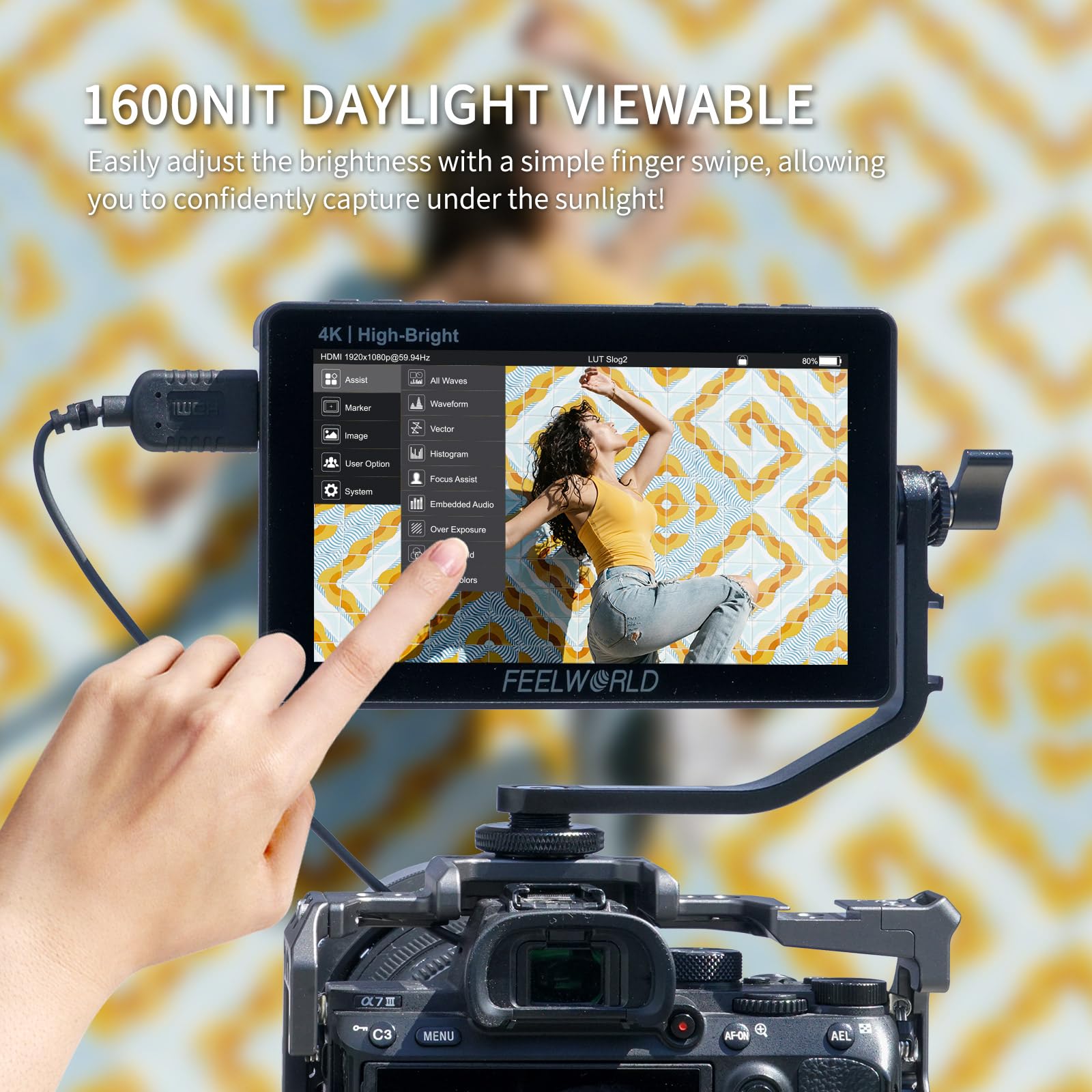 Feelworld F5 Prox 5.5 Inch 1600Nit High Bright Dslr Camera Field Monitor Touchscreen Waveform 3D Lut F970 External Kit Install F