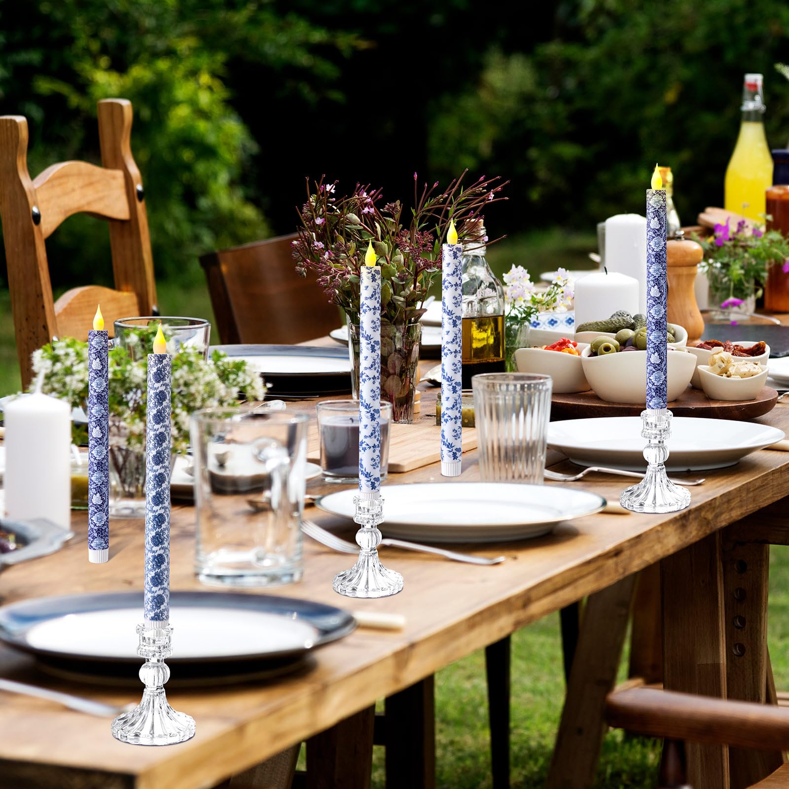 Baquler 6 Pcs Chinoiserie Flameless Candles 10.6 Inch Blue And White Battery Operated Led Candlesticks Chinoiserie Decor For Wed