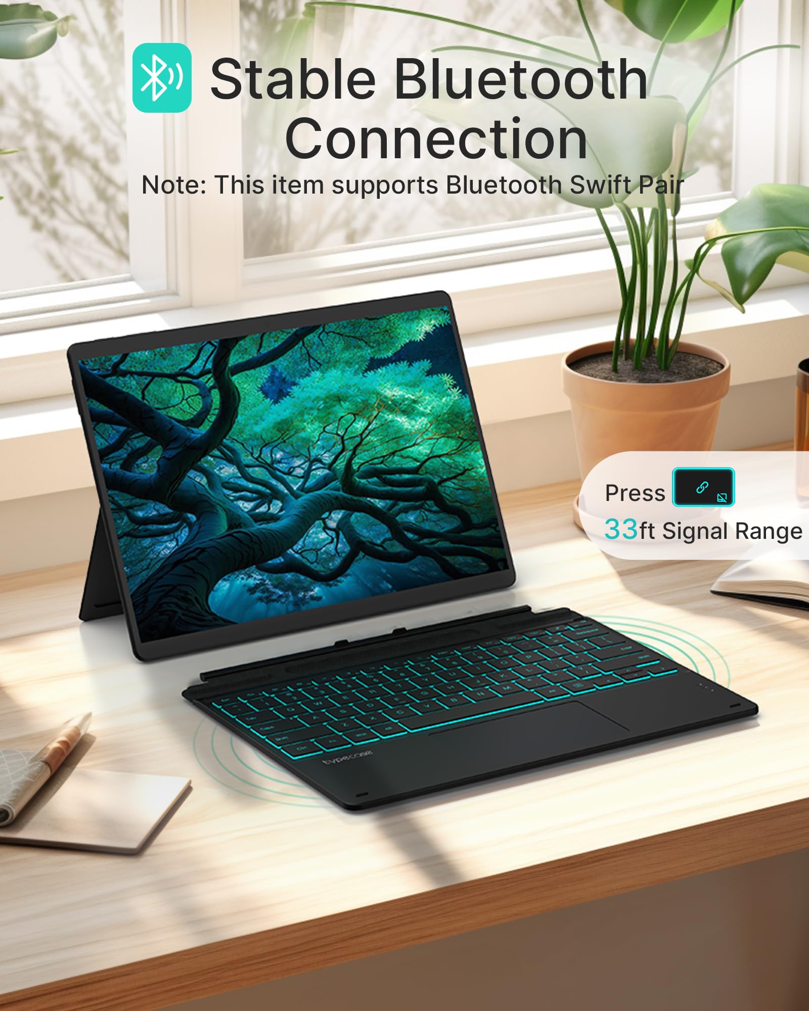 Typecase Surface Pro 9 Keyboard, Compatible With Microsoft Surface Pro 11 10 9 8 X, 13 Inch Bluetooth Wireless Type Cover Keyboa