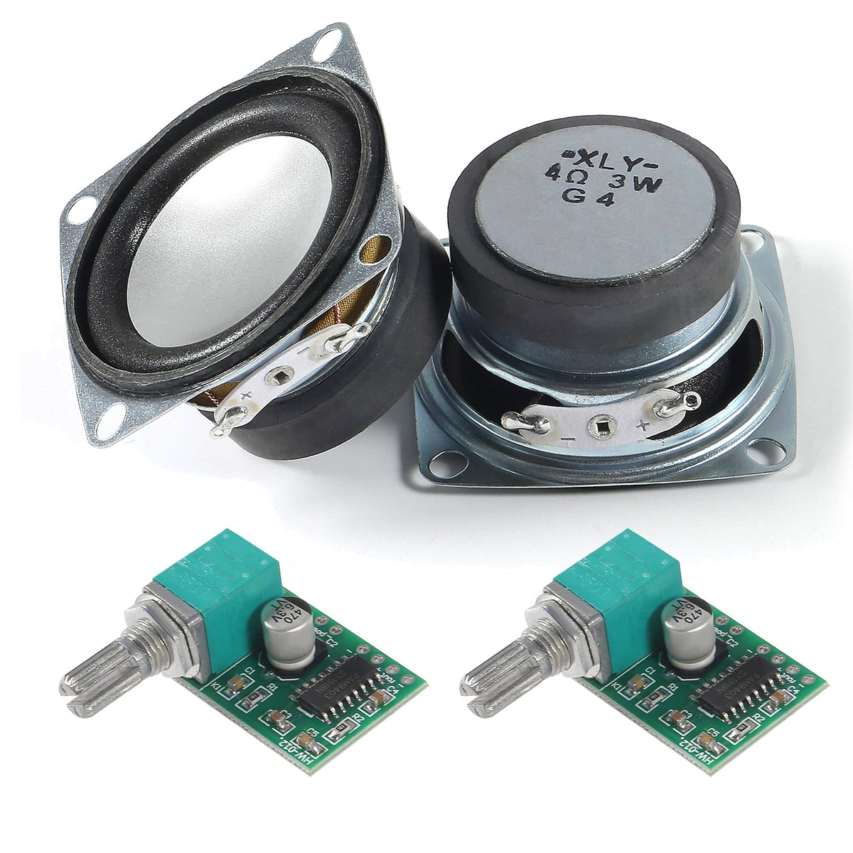 Alamscn 2Pcs 1.5'' 4Ohm 3W Full Range Audio Stereo Speaker Round Loudspeaker + 2Pcs 3Wx2 Dc 5V Class D Digital Amplifier Pam8403