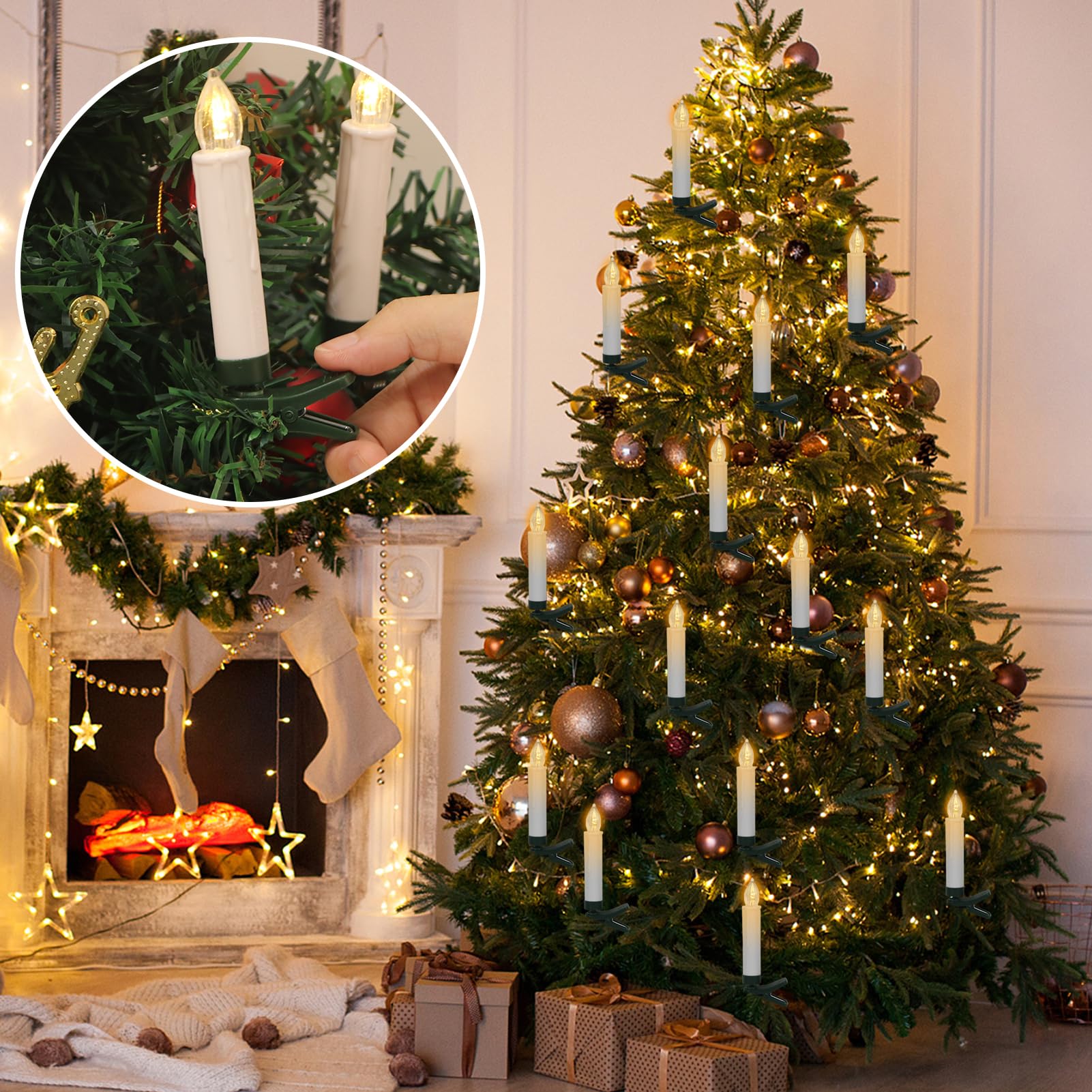 Dromance Christmas Tree Flameless Taper Candle Lights Battery Operated With 10 Key Remote And Timer, 10 Pack Plastic Flickering