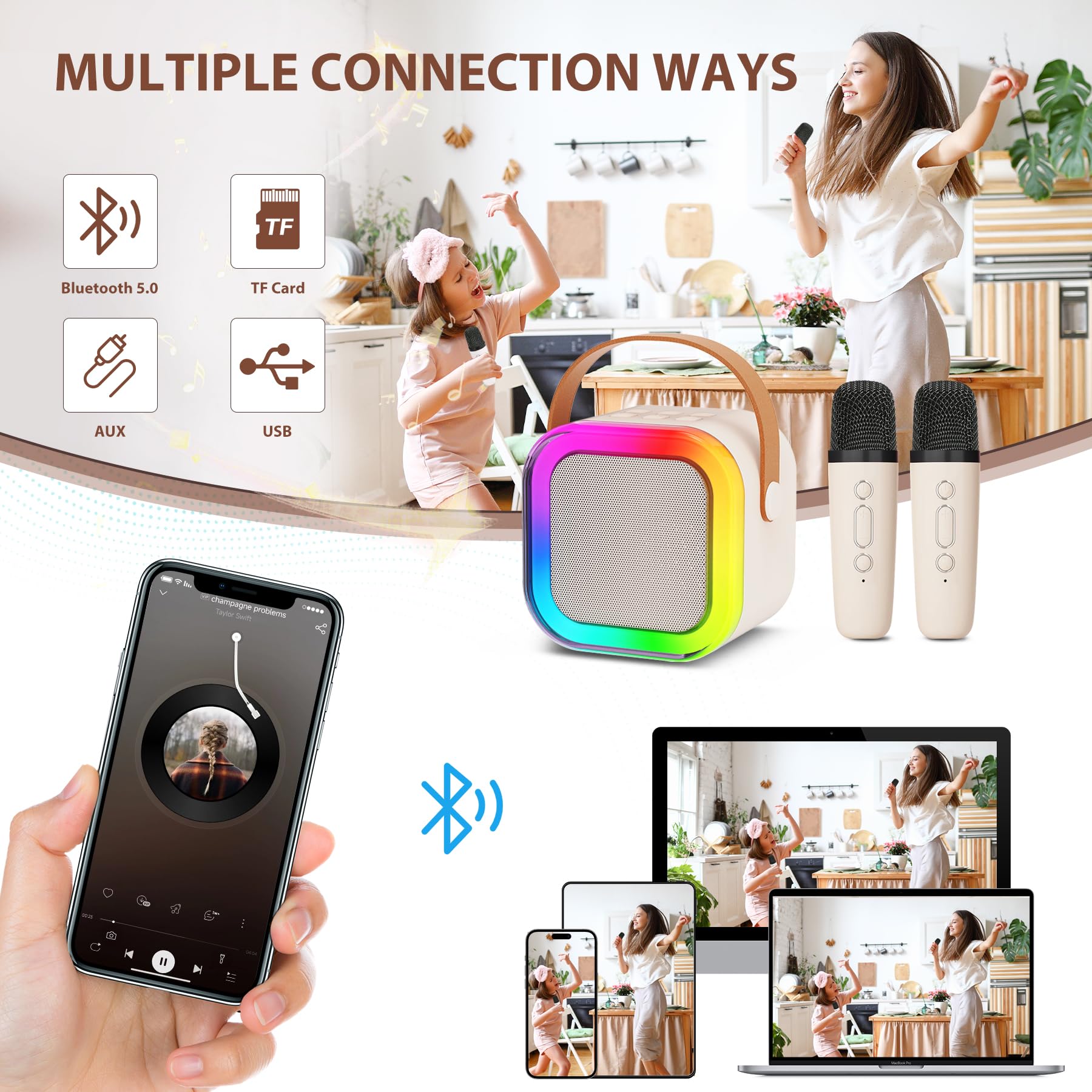 Fede Karaoke Machine For Kids Adults, Mini Karaoke Machine With Wireless Microphone, Portable Bluetooth Speaker With Voice Chang