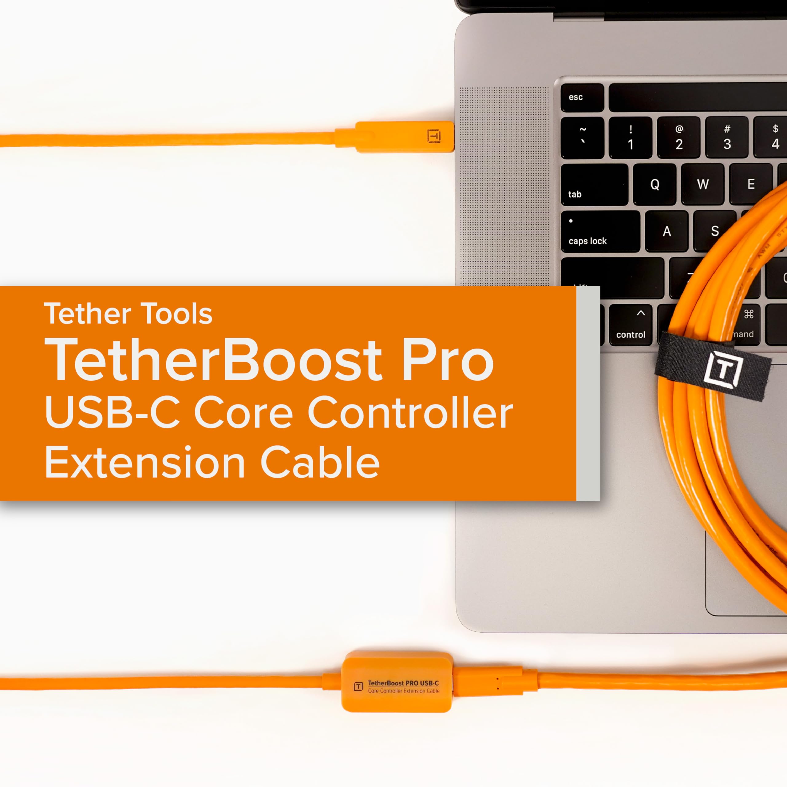 Tetherboost Pro Usb-C Core Controller Extension Cable, High-Visibility Orange, 10G Gen 2