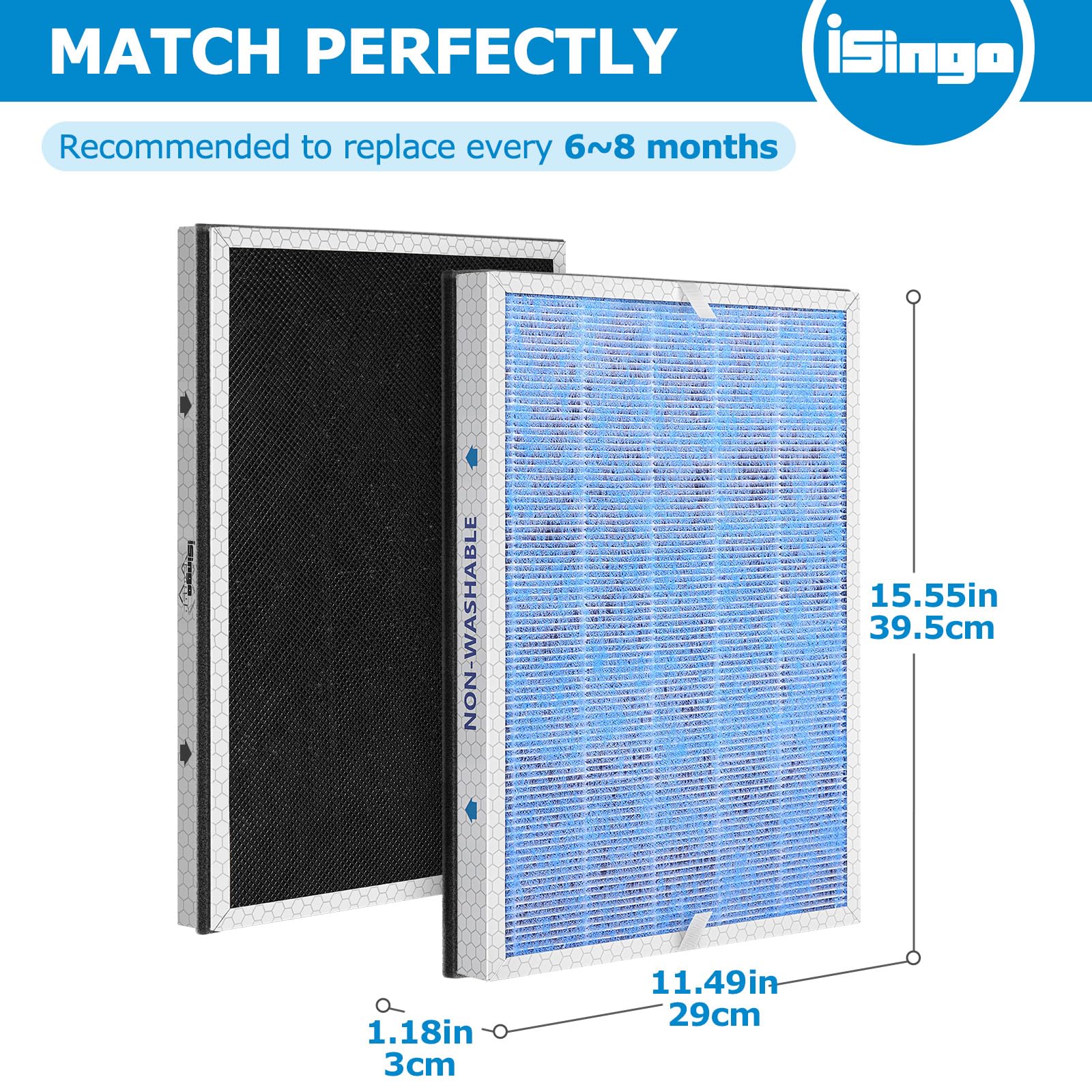 iSingo MSA3 True HEPA Replacement Filter, 2-Pack, H13 Material, Compatible with Membrane Solutions Air Purifiers, Standard Version