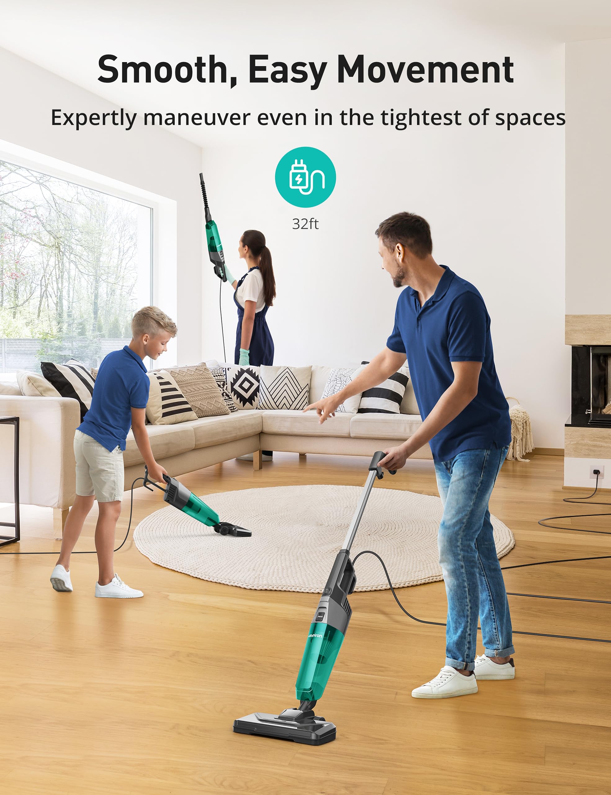 Aspiron Small Vacuum Cleaner, Stick Vacuum Cleaner With 20Kpa Powerful Suction & 0.88Qt Dust Cup And 32Ft Power Cord, 5 In 1 Han