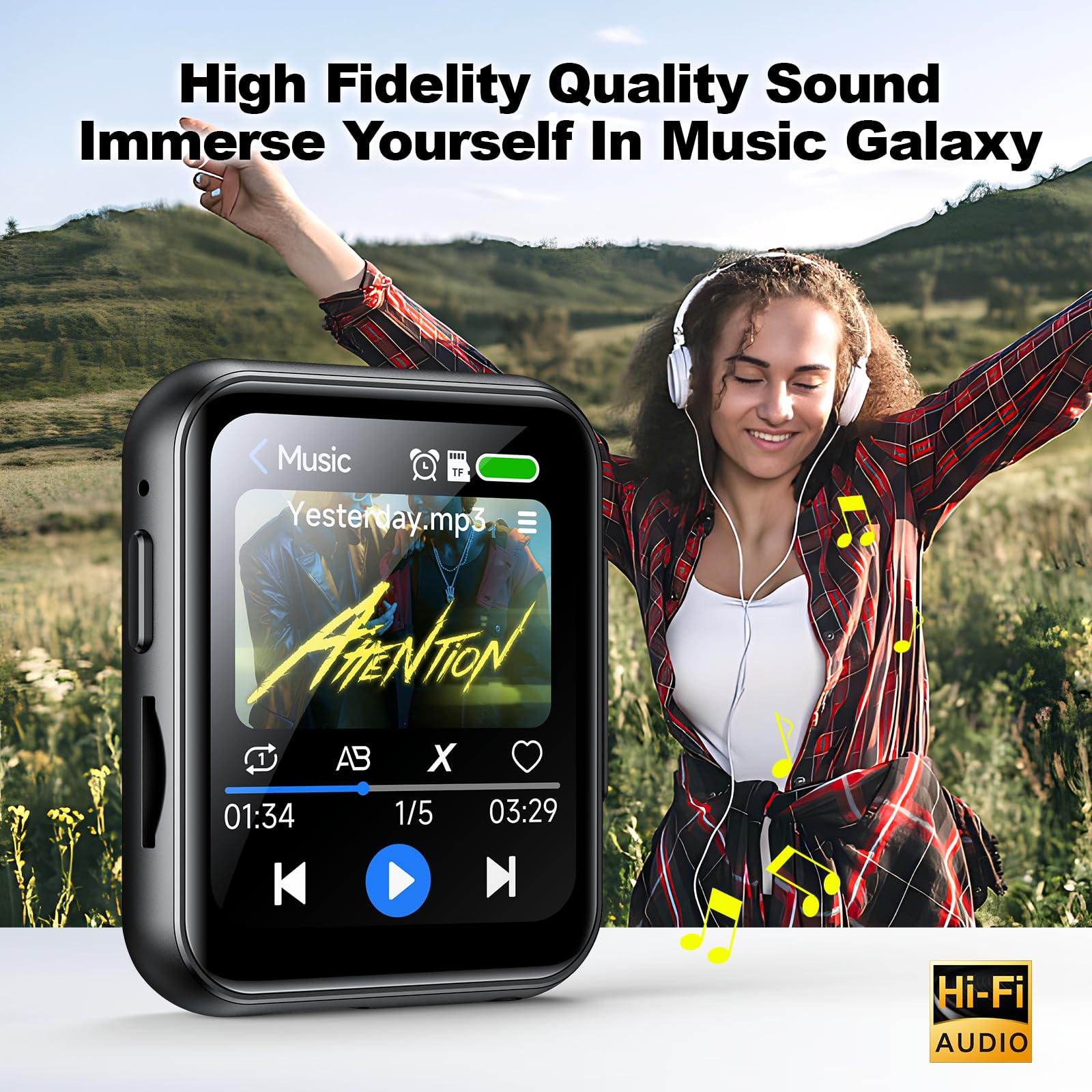 Mp3 Player With 128Gb Tf Card, Fhd 720P Digital Camera, Bluetooth 5.4 Lossless Sound Audio Player, 2'' Touch Screen Portable Mus