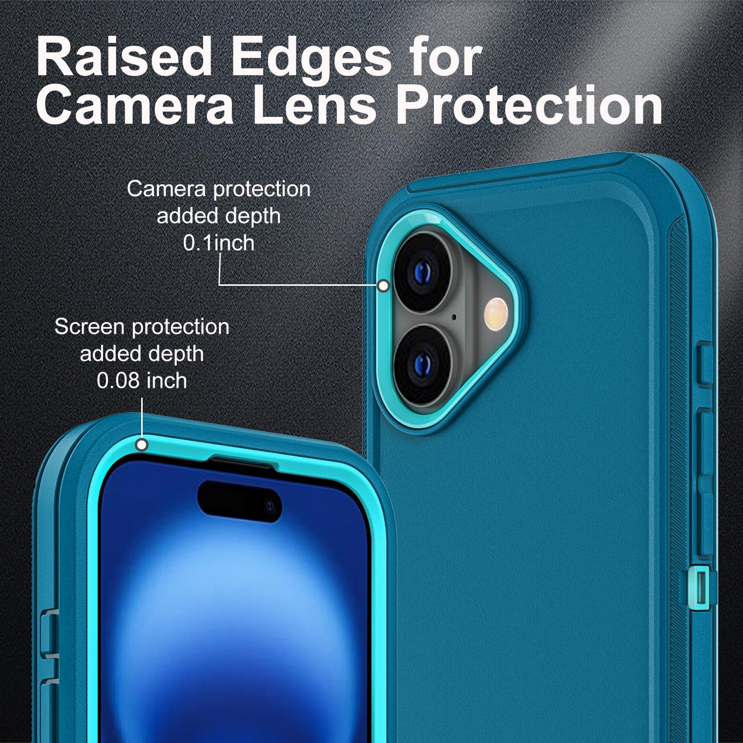 Ykhjklec For Iphone 16 Case, Military Grade 3 In 1 Heavy Duty Shockproof/Drop Proof/Dust Proof Case With 2Pcs Tempered Glass Scr