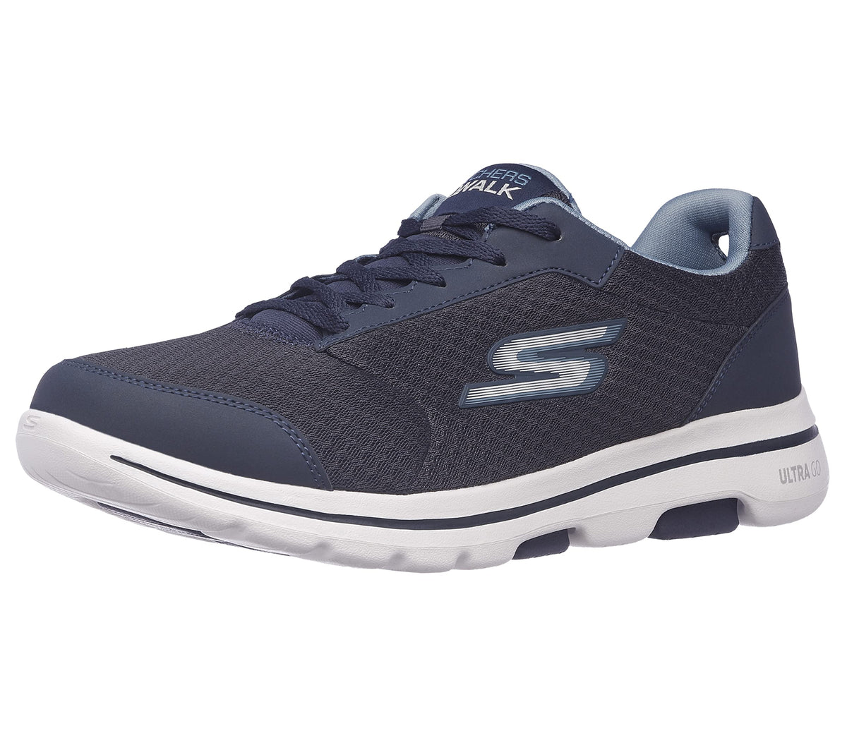 Skechers Mens Gowalk 5 Qualify   Athletic Mesh Lace Up Performance Walking Shoe Sneaker, Navy, 11 Us