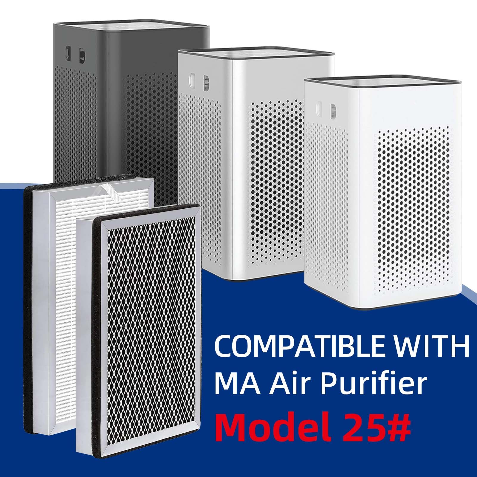 25 Air Purifier Replacement Filter: Compatible With Ma Series Air Purifier 25 S1/W1/B1, 3 In 1 Pre Filter, H13 True Hepa Filter