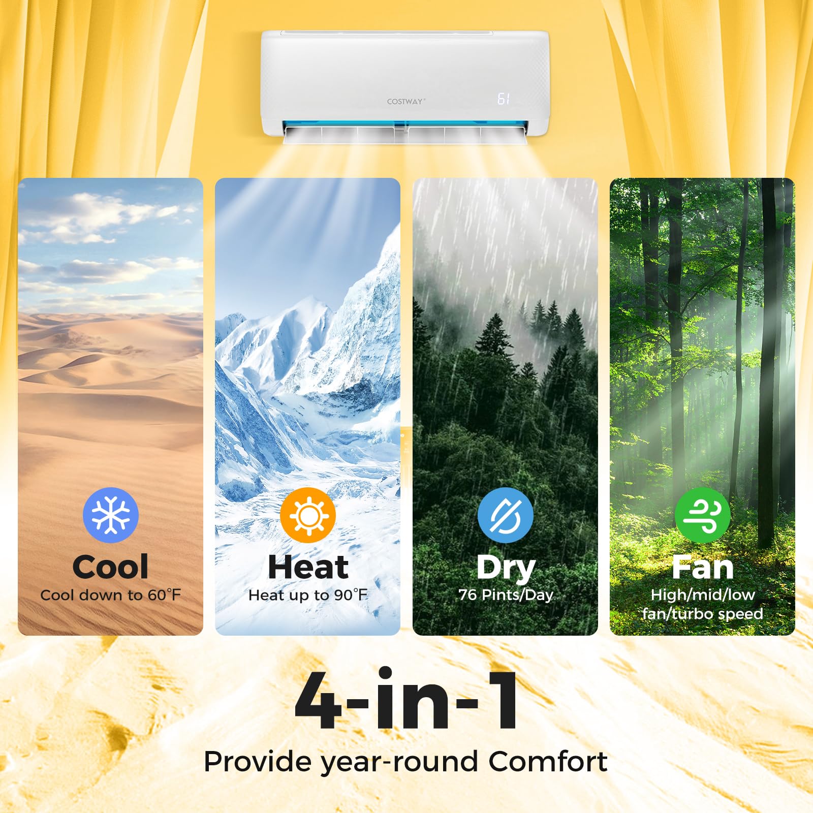 Costway 24000 Btu Mini Split Air Conditioner, Energy Star, With Remote, Compatible With Alexa, Googlehome, Heat Pump, 21 Seer2 I