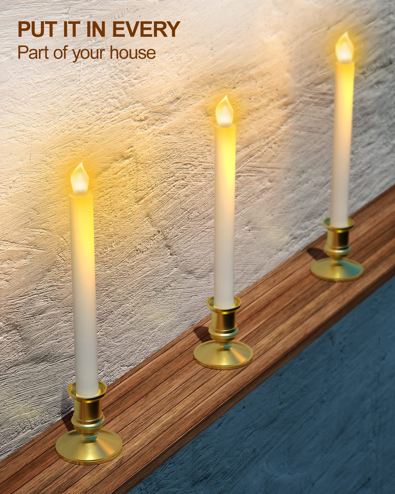 Ronxs Window Candles, Flameless Taper Candles With Timer, Christmas Home Wedding Decor Battery Operated Flickering Led Candles W