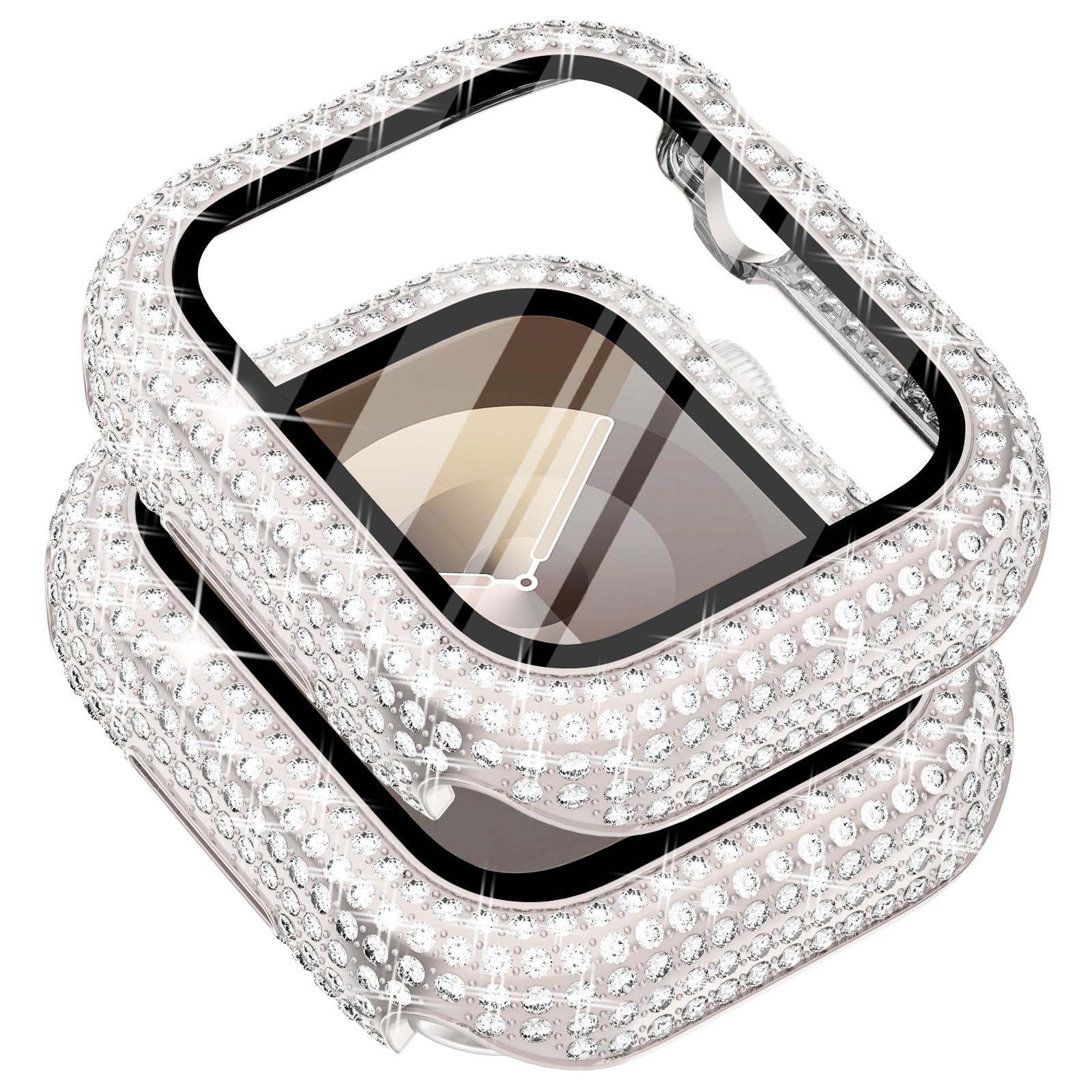 Surace 45Mm Case Compatible With Apple Watch Series 9 Series 8 Series 7, 400 Diamonds With Screen Protector Bling Case Tempered