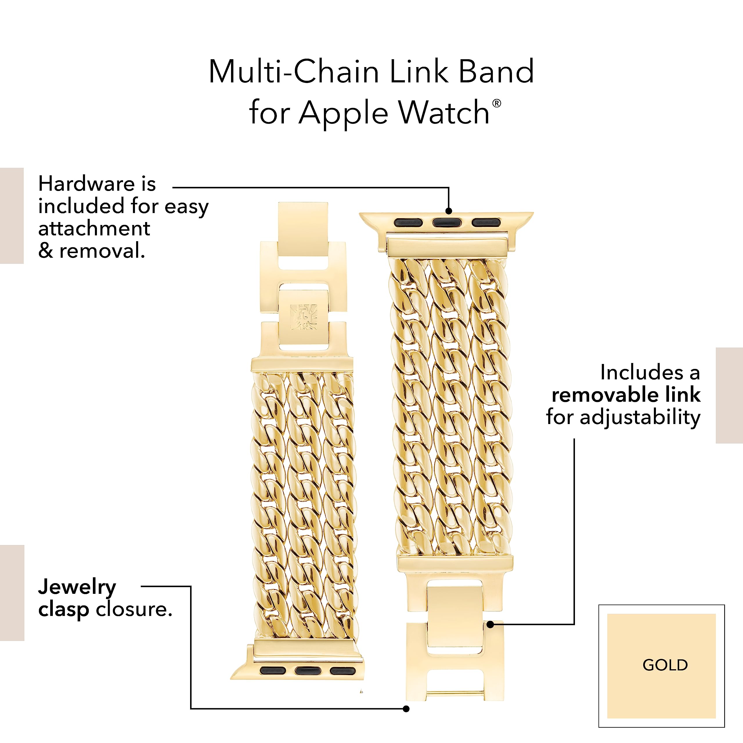 Anne Klein Fashion Chain Bracelet For Apple Watch, Secure, Adjustable, Apple Watch Band Replacement, Fits Most Wrists