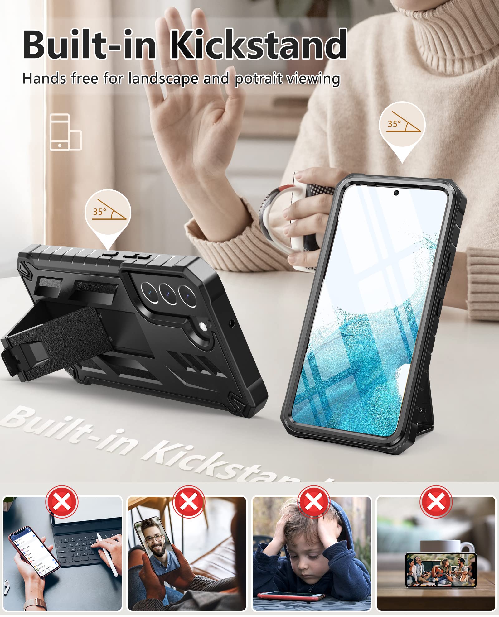 Soios For Samsung Galaxy S22 Protective Case: Military Grade Drop Proof Protection Mobile Phone Cover With Kickstand | Rugged Sh