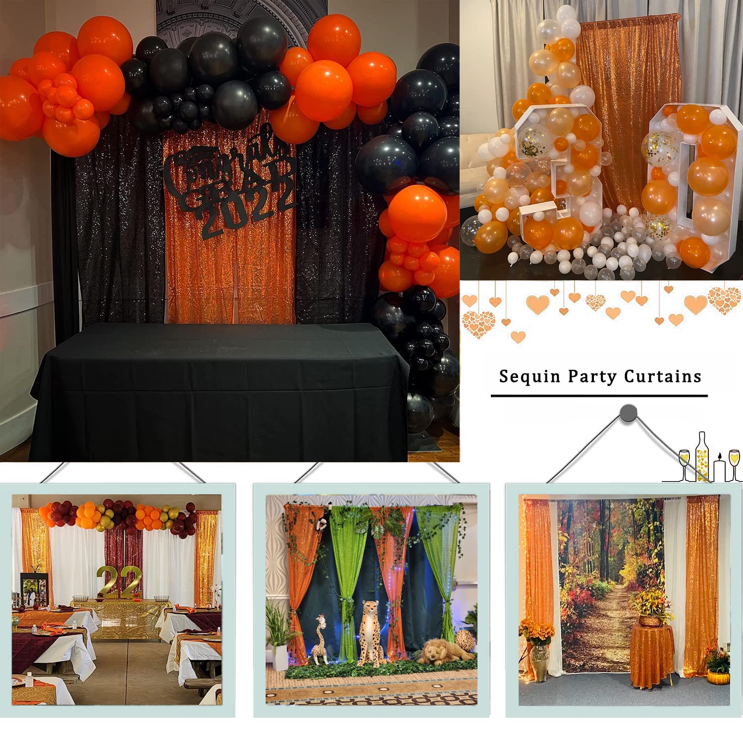 Tcbesto Orange Sequin Backdrop Curtain 2Ftx8Ft 4 Panels Glitter Drapes Sparkly Photography Background For Wedding Birthday Party