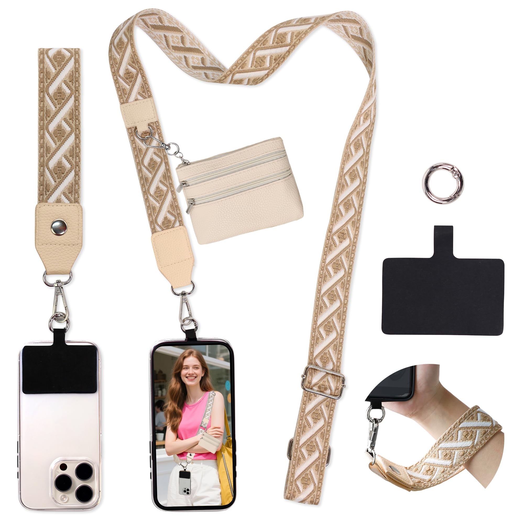 FUVLIFE Phone Lanyard Crossbody Wrist Strap, Adjustable Clip and Go Strap for Phone with Wallet Crossbody, Universal Hands-Free 