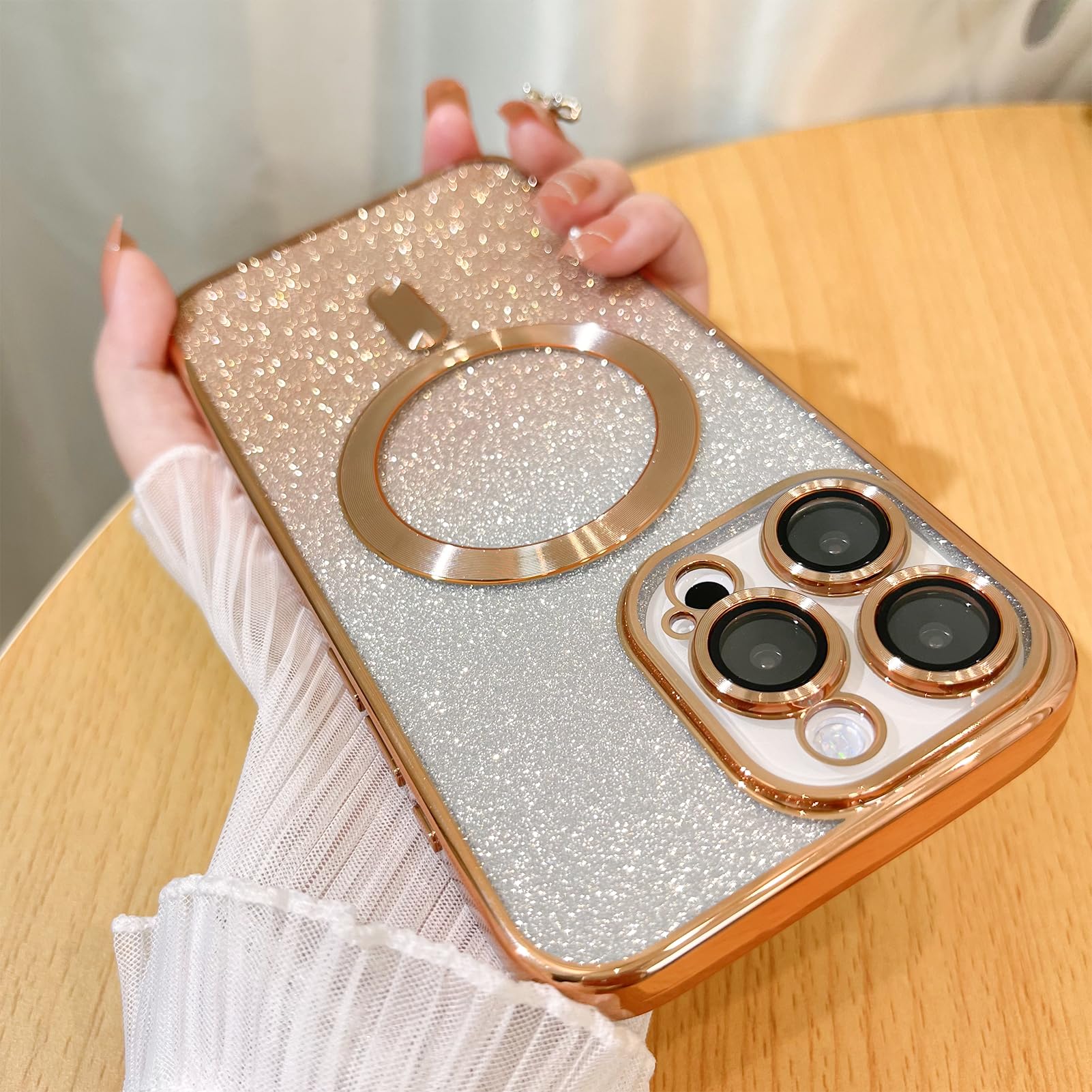 Illians Case for iPhone 14 Pro Max (Compatible with MagSafe) Camera Lens Protector Glitter Bling Plating Case Shockproof Protect