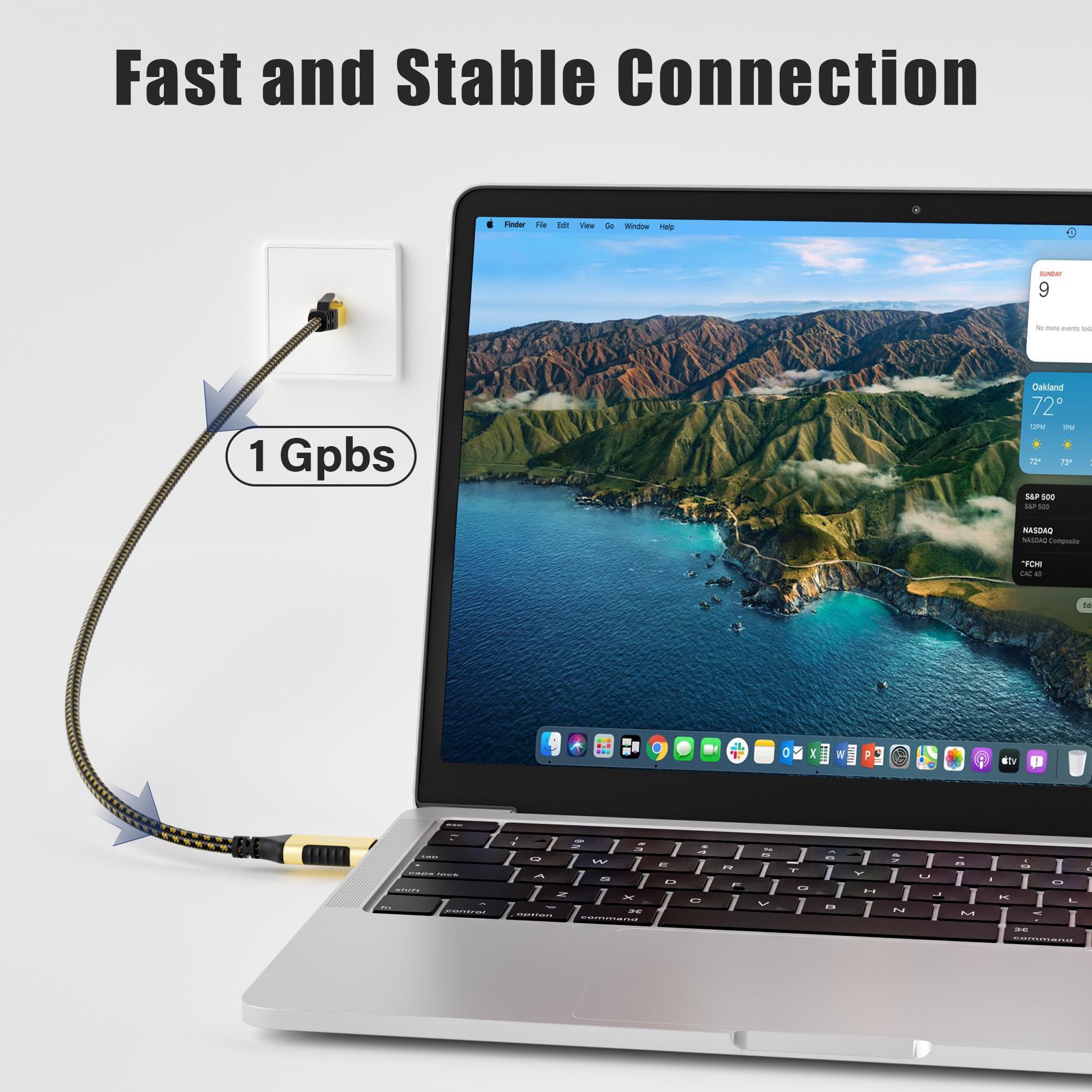 Usb C To Ethernet Adapter Cable 15 Ft, Upgrade Usb C To Rj45 Cable, Gold Plated, Nylon Braided, Gigabit Lan Network To Usb C Cor