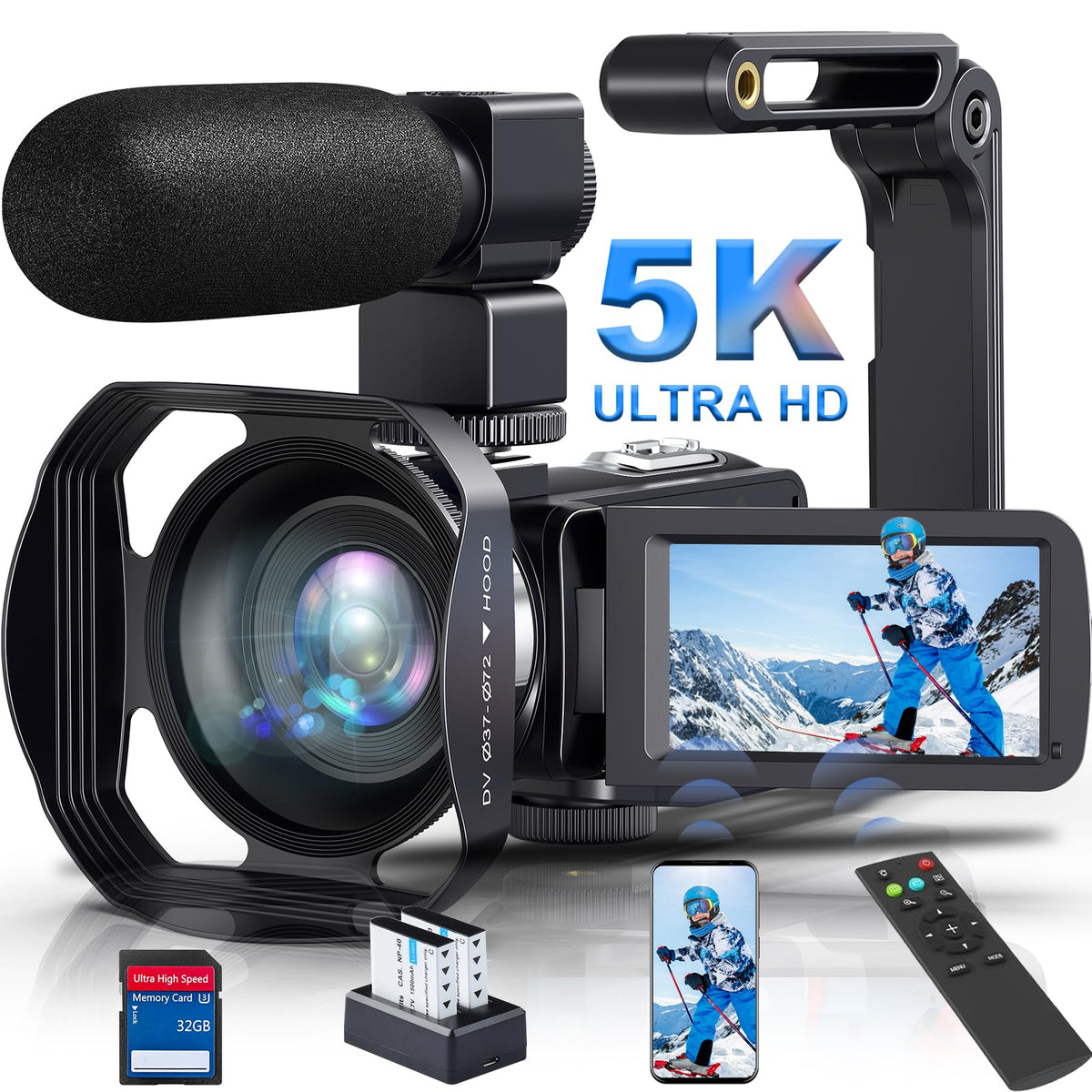 Loentir 5K Video Camera 64Mp Camcorder Ir Night Vision Vlogging Camera 18X Zoom Wifi Digital Camera For Youtube 3.0'' Touch Scre
